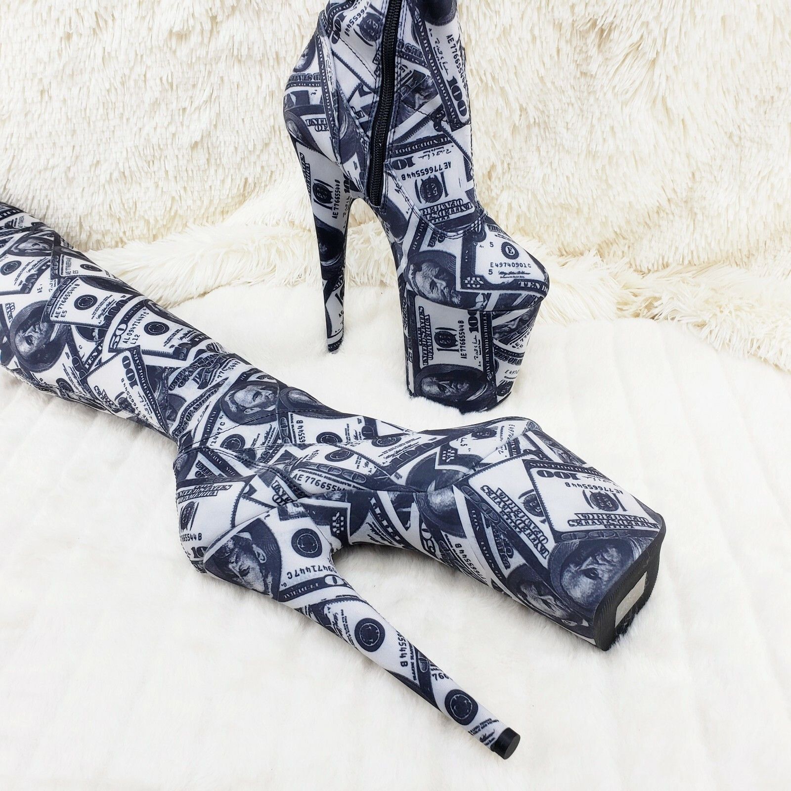 Other Flamingo 3000DP Money Print Stretch Thigh High Platform 8" H Size US 12 / IT 42 - 6 Thumbnail