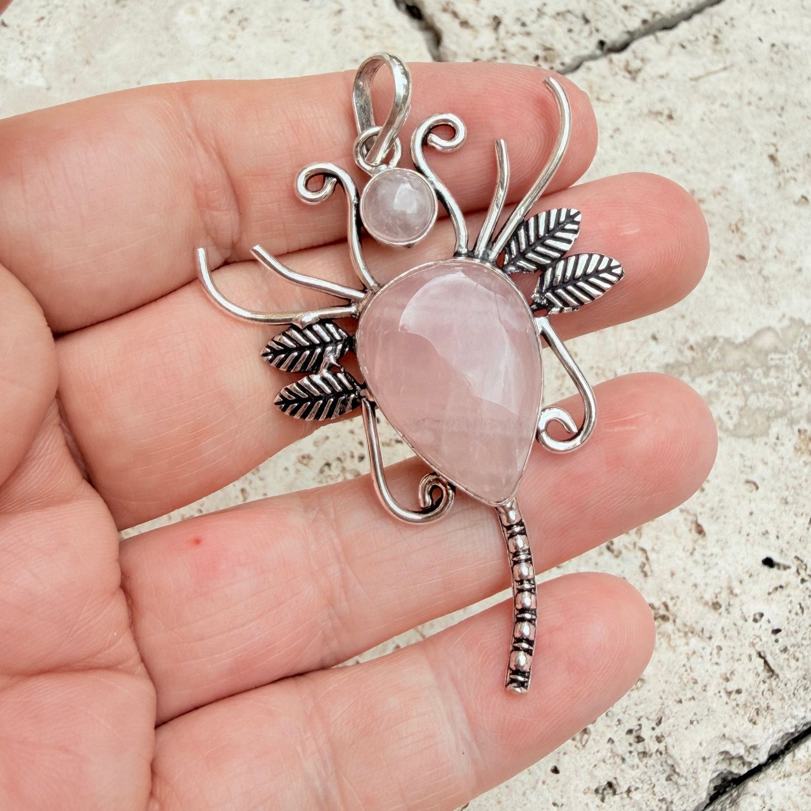 The Unbranded Brand Rose Quartz Butterfly Pendant 925 Silver Overlay Size ONE SIZE - 2 Thumbnail