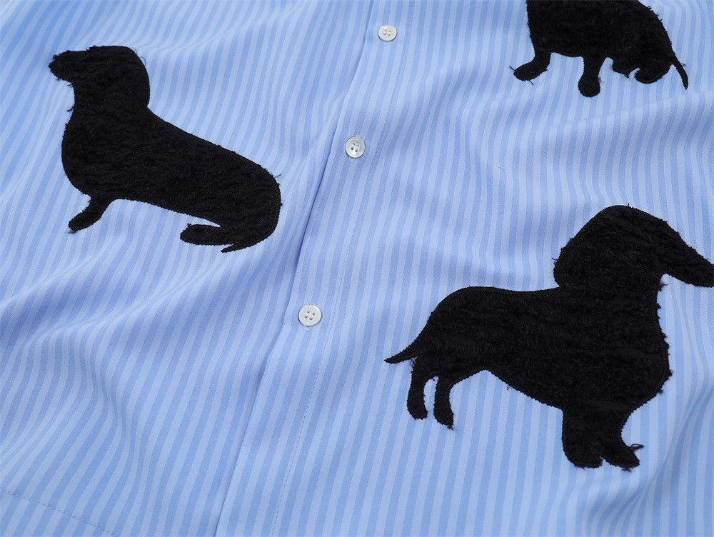 Japanese Brand × Vintage Men's fun embroidered puppy loose casual striped shirt y2k Size US M / EU 48-50 / 2 - 6 Thumbnail