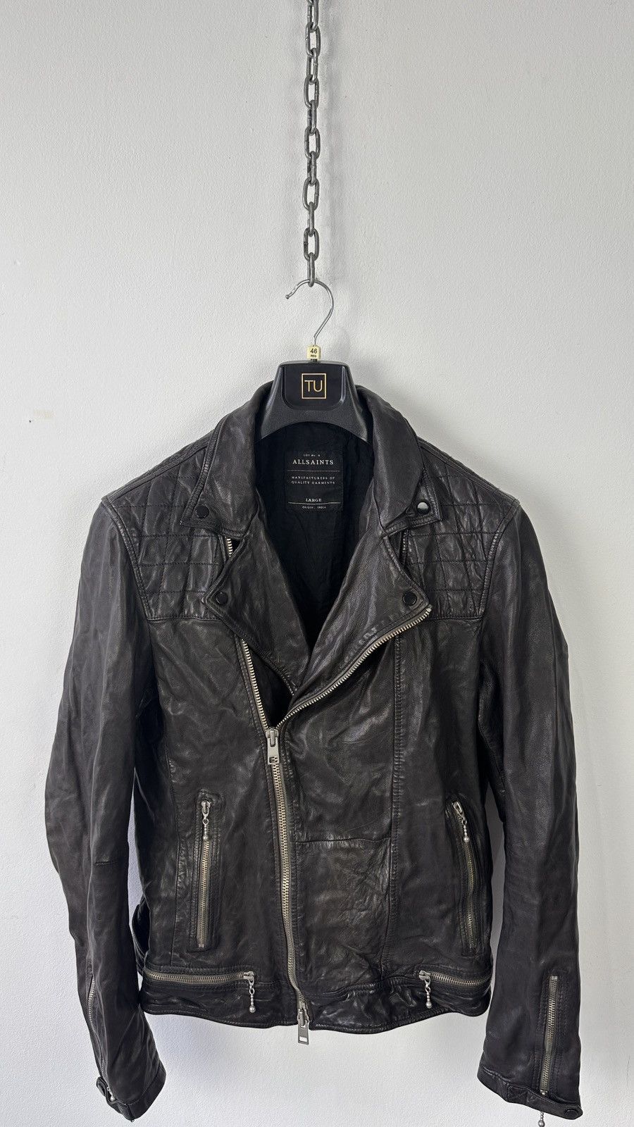 Allsaints AllSaints Conroy Men Leather Biker Jacket Quilted Double Zip Size US L / EU 52-54 / 3 - 8 Thumbnail
