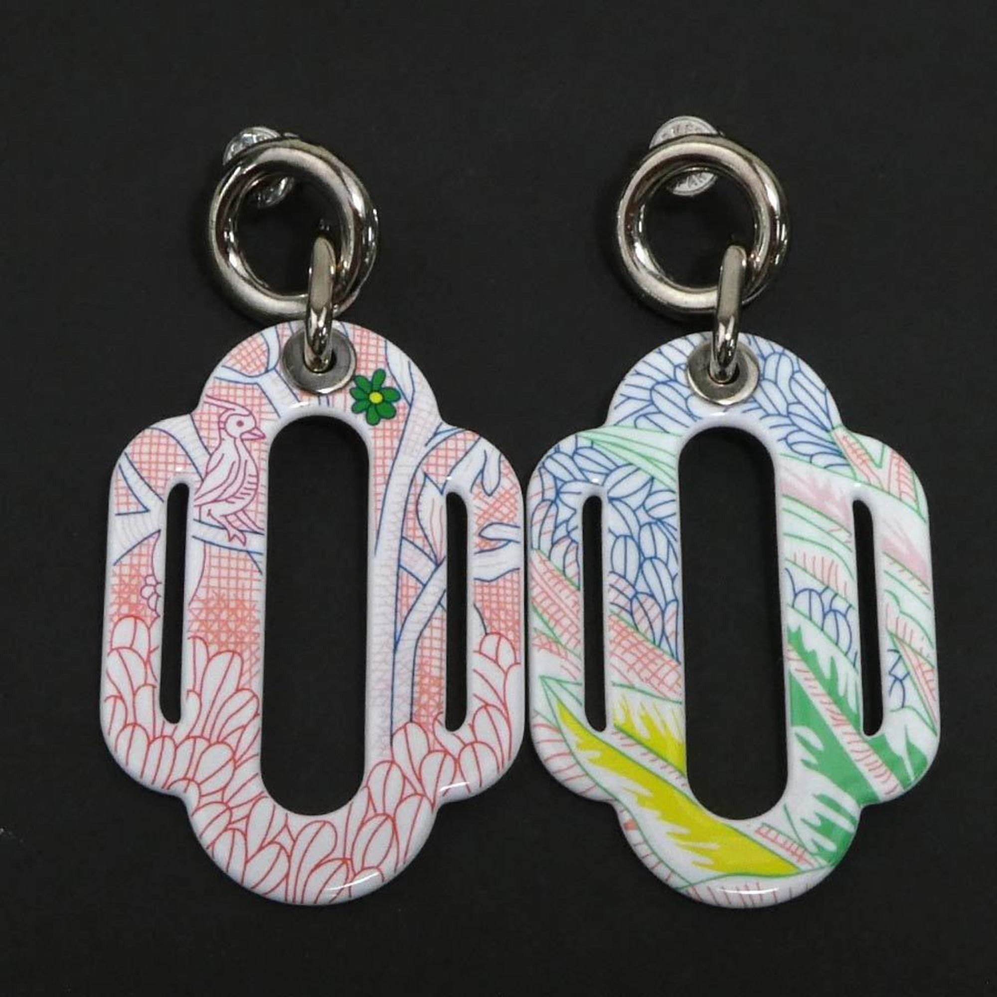 Hermes Hermes Hermès Attourage Earrings, Metal/Enamel, Silver/Multicolor, Women's, e61327a Size ONE SIZE - 1 Thumbnail