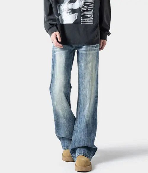 VIBE Men's high street washed lightning pattern jeans Size US 32 / EU 48 - 2 Thumbnail