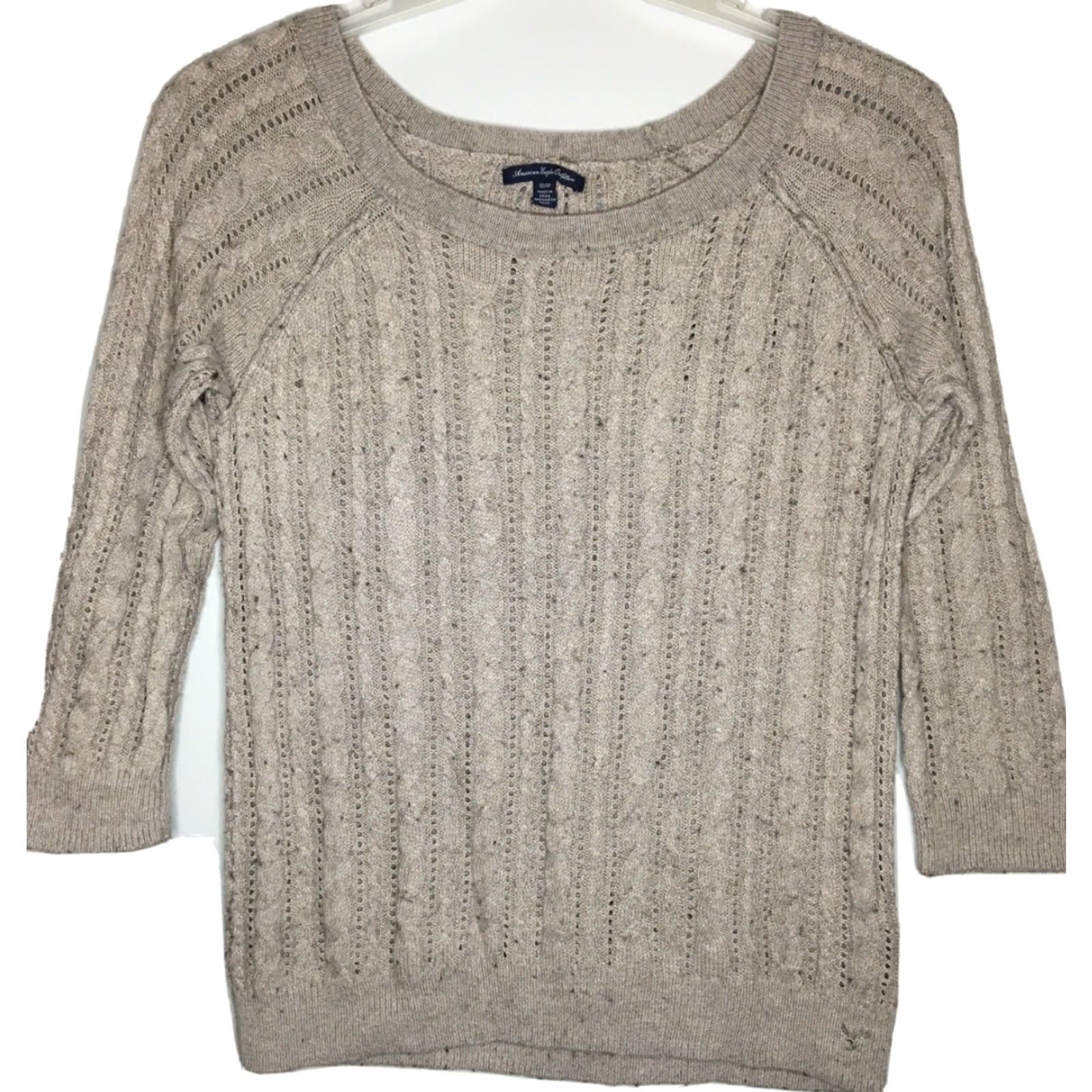 American Eagle Outfitters American Eagle Outfitters Women's Brown Cable-Knit Sweater Size XS Pullover Knit Round Neck 3/4 Sleeve Casual Vintage: No Size XS / US 0-2 / IT 36-38 - 2 Thumbnail
