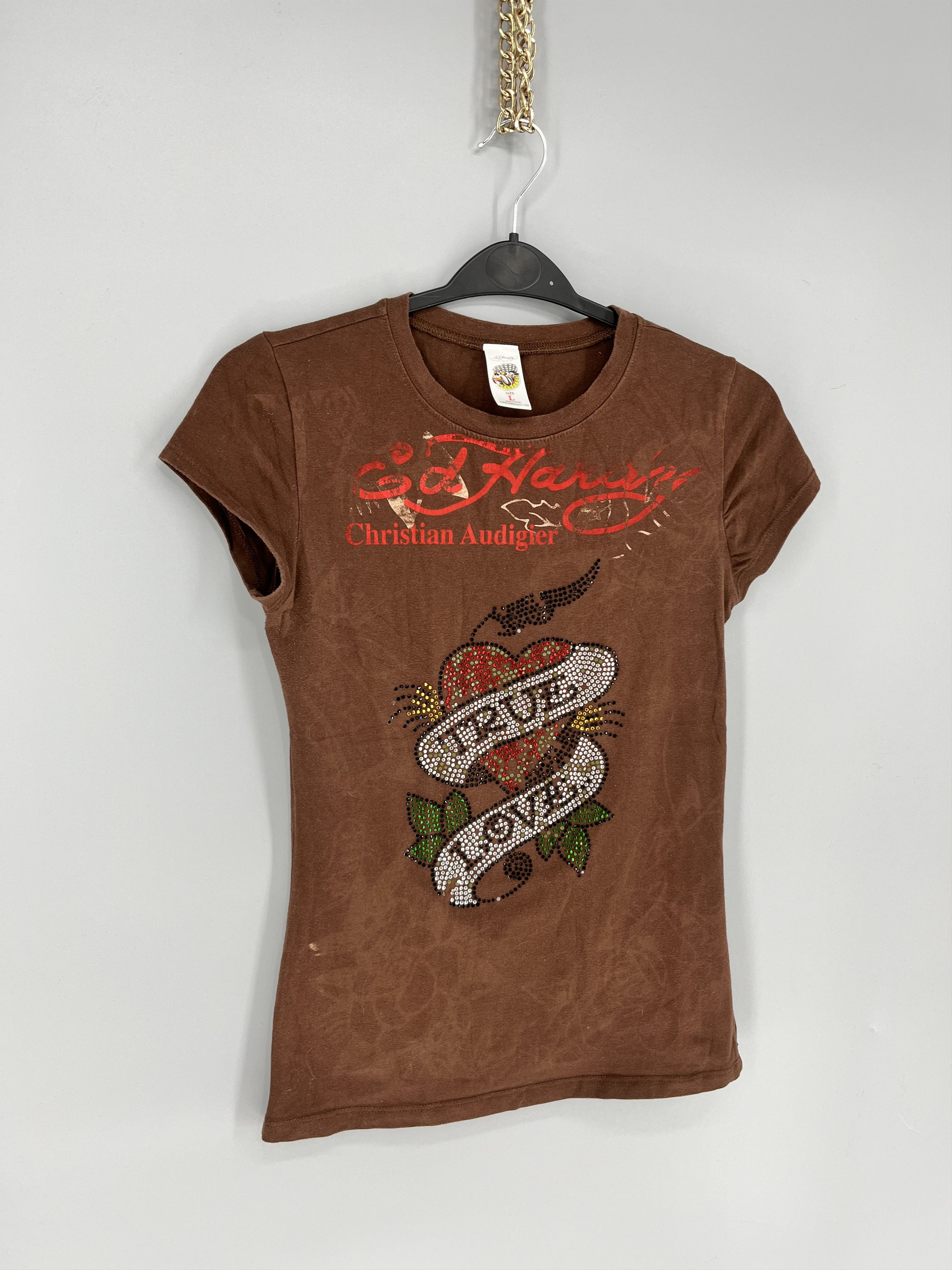 Christian Audigier Vintage Y2K Christian Audigier Women’s Rhinestones T-Shirt Size L / US 10 / IT 46 - 2 Thumbnail