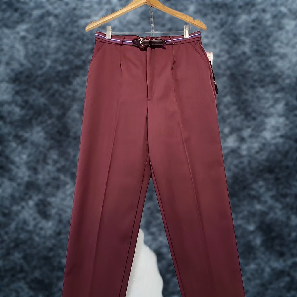 Vintage VINTAGE Lord Isaacs Belted Cranberry Womens High Rise Slacks 80s Dress Pants Straight Leg Size 16 Red Pockets Belted Button Zip Casual Mens Womens Size ONE SIZE - 1 Thumbnail