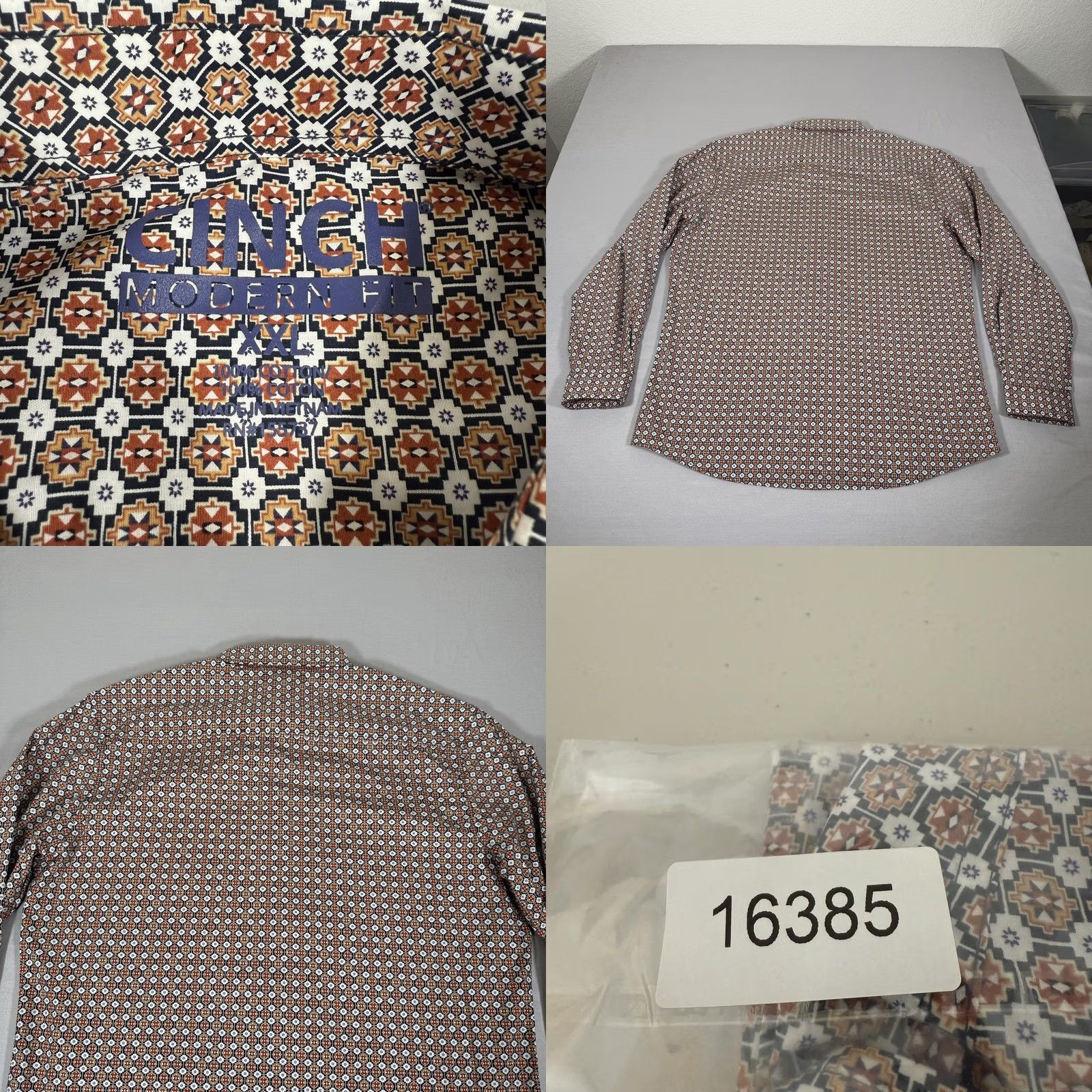 Vintage Cinch Mens 2XL White Red Button Up Western Cowboy Modern Fit Work New Shirt Geometric Cotton Woven Long Sleeve Button-Front Pocket Casual Size US XXL / EU 58 / 5 - 8 Thumbnail