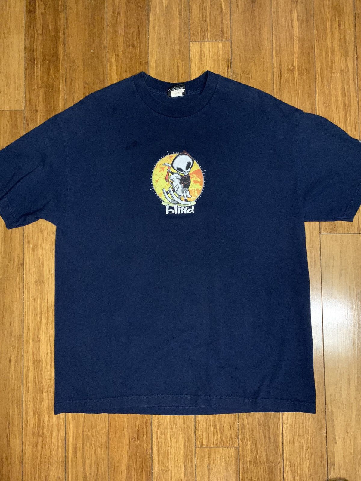 image of Hook Ups x Shortys Skateboards Vintage Blind Reaper Tee in Blue, Men's (Size XL)