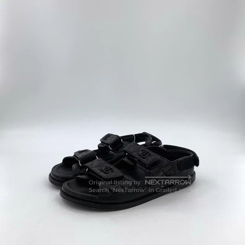 Chanel Chanel Black logo Velcro casual flat sandals Size US 7.5 / IT 37.5 - 1 Thumbnail