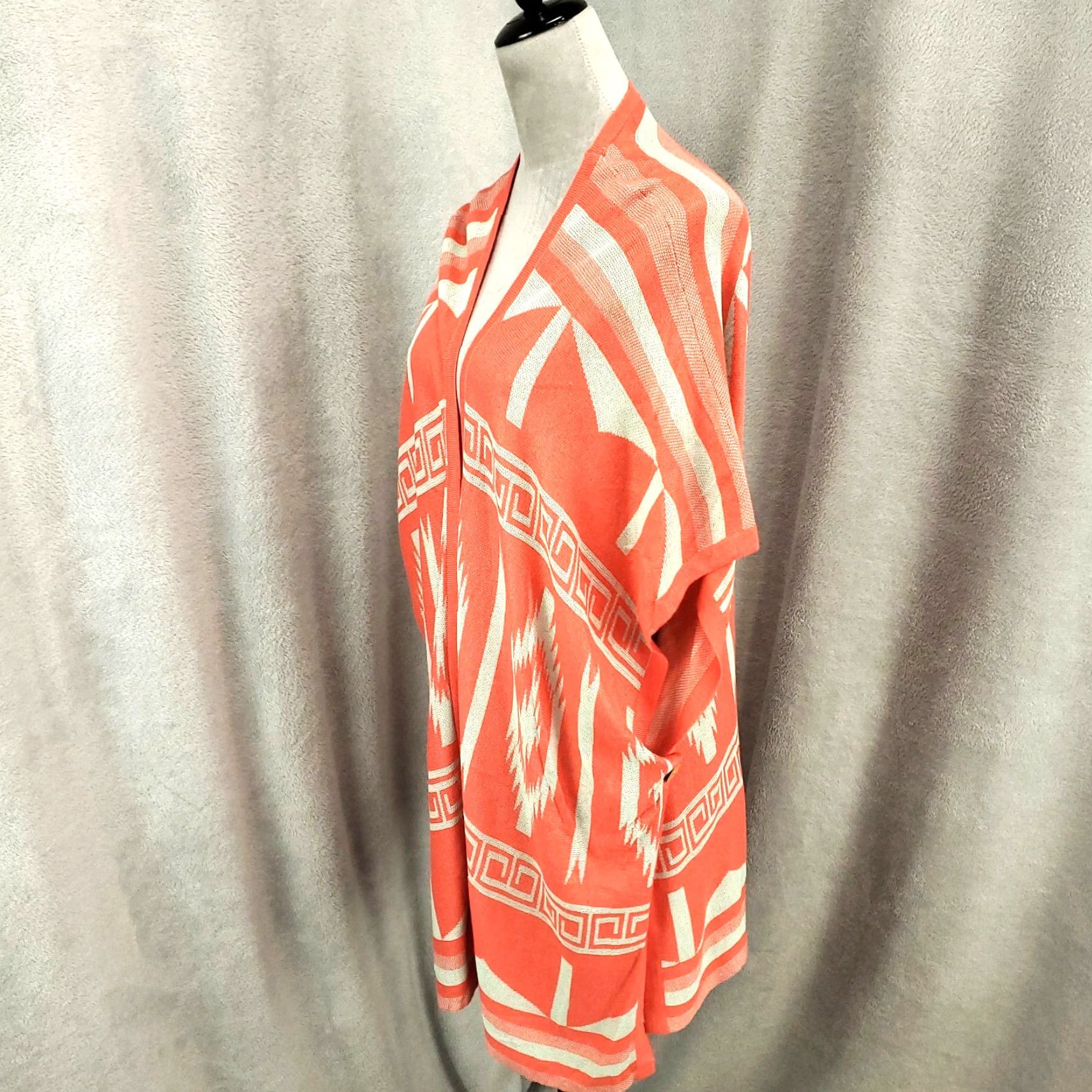 Vintage UMGEE Cardigan Sweater Open Front 3/4 Sleeve Boho Aztec Geometric Knit Orange Large L Women Size L / US 10 / IT 46 - 2 Thumbnail