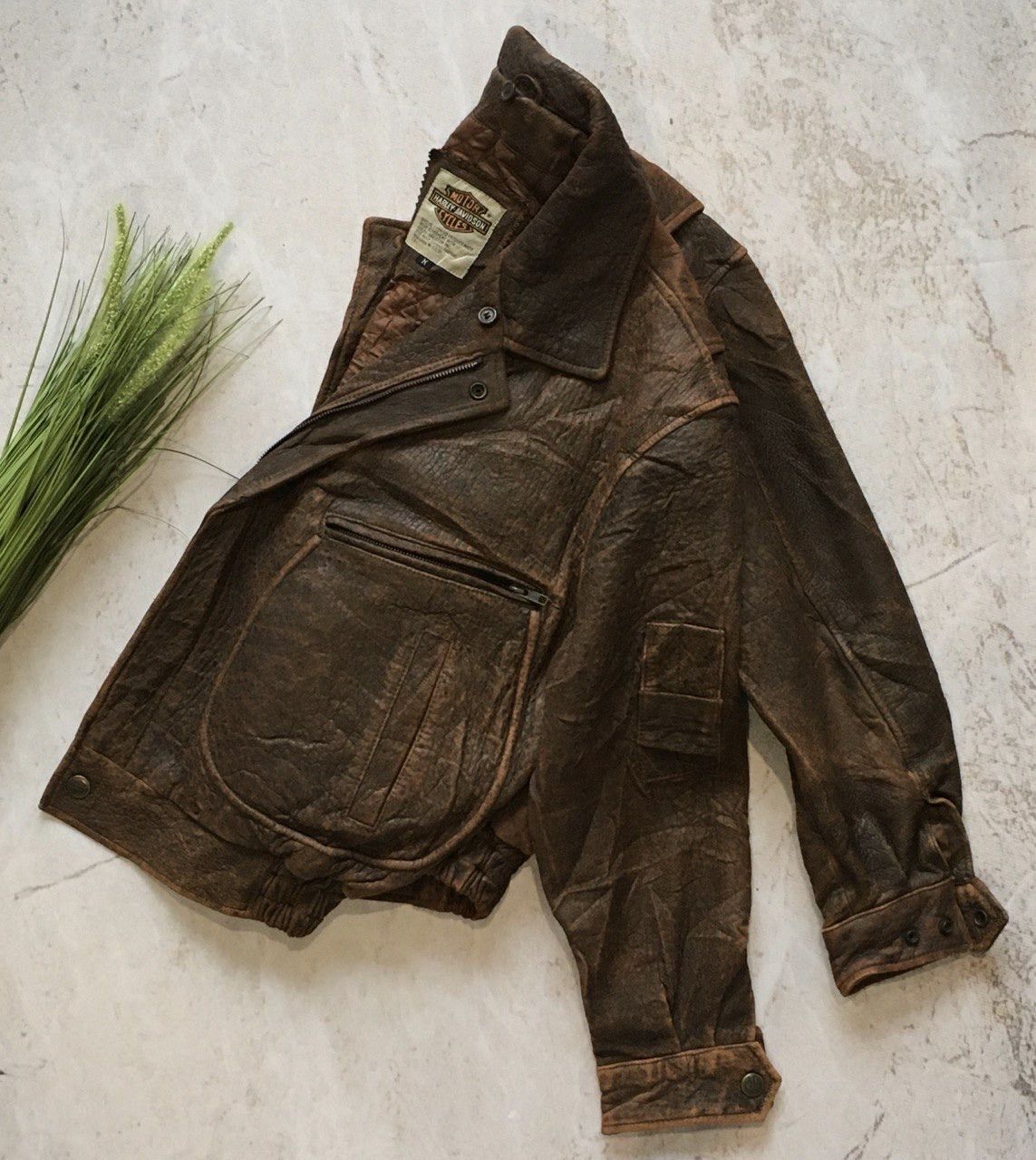Harley Davidson Vintage 90s Harley-Davidson Heavy Leather Jacket Size US M / EU 48-50 / 2 - 5 Thumbnail