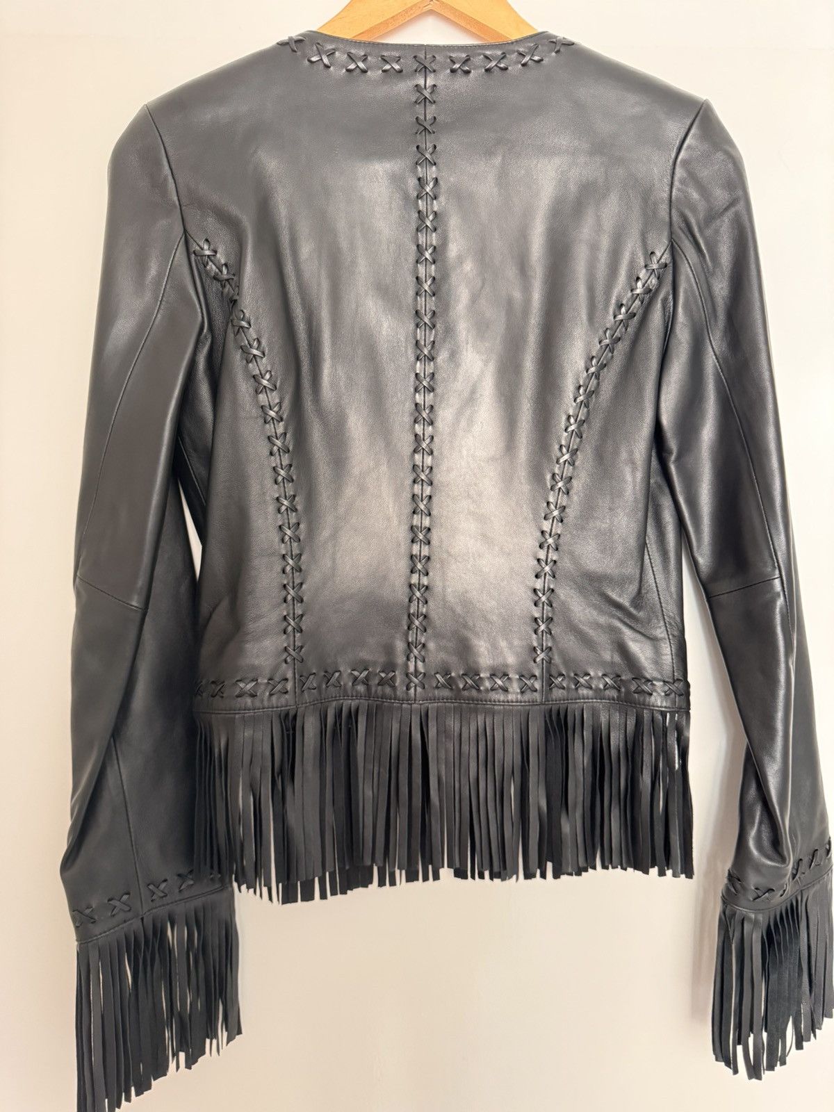 Other Caché Black Leather Fringe Jacket US 4 Western Boho Zip Size S / US 4 / IT 40 - 11 Thumbnail