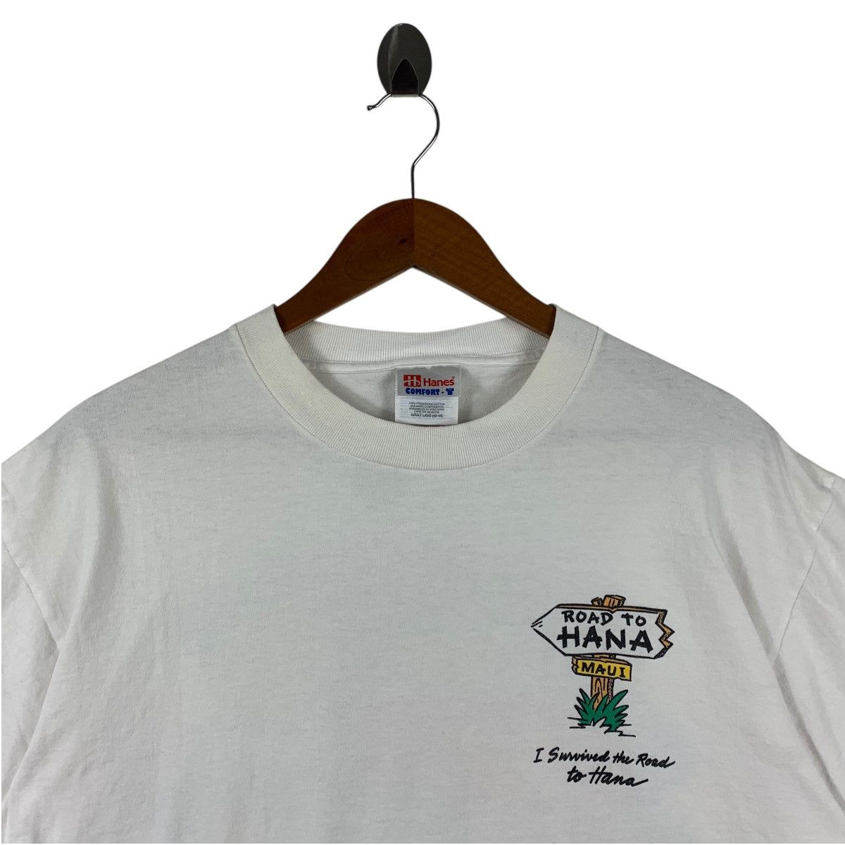 Hanes Vintage 90s MAUI road to hana big logo back hit Surfing tee Size US L / EU 52-54 / 3 - 3 Thumbnail