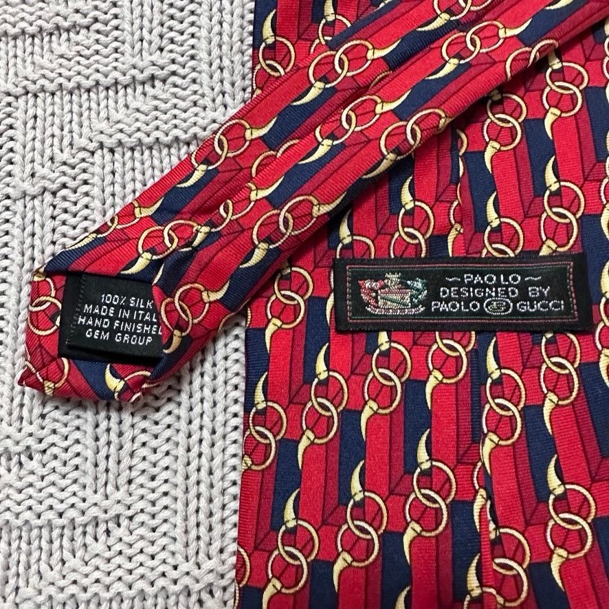 Gucci Vintage Gucci red horse bit print silk tie Size ONE SIZE - 3 Thumbnail