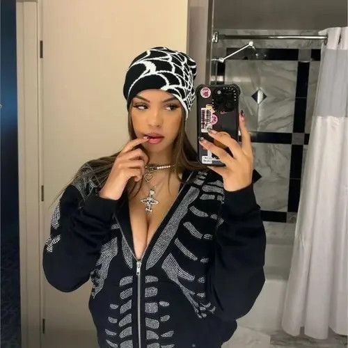 Other Spider Web Graphic Beanie Hat Black Vintage y2k Size ONE SIZE - 6 Thumbnail