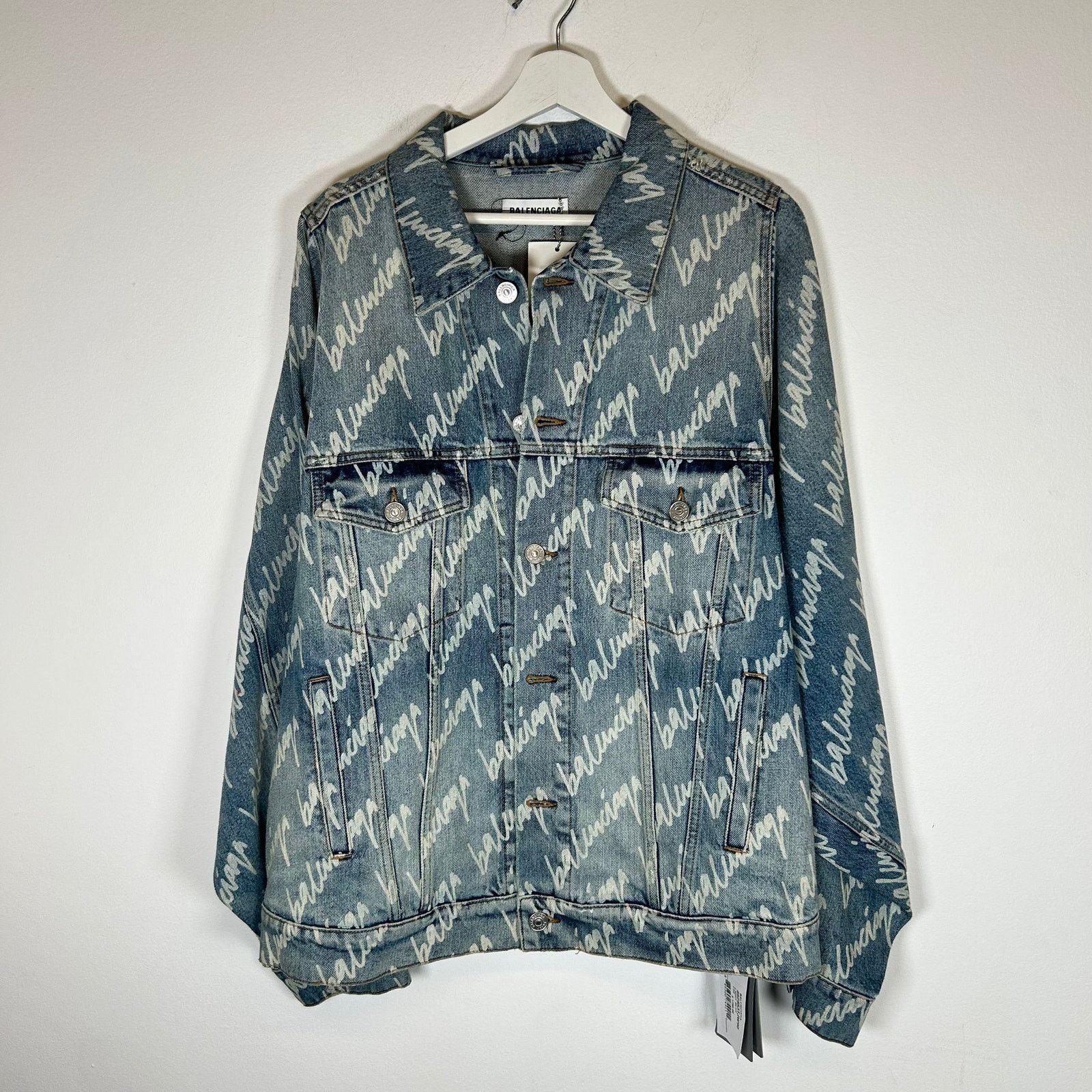 Balenciaga Balenciaga All Over Script Jean Jacket Size L | Grailed