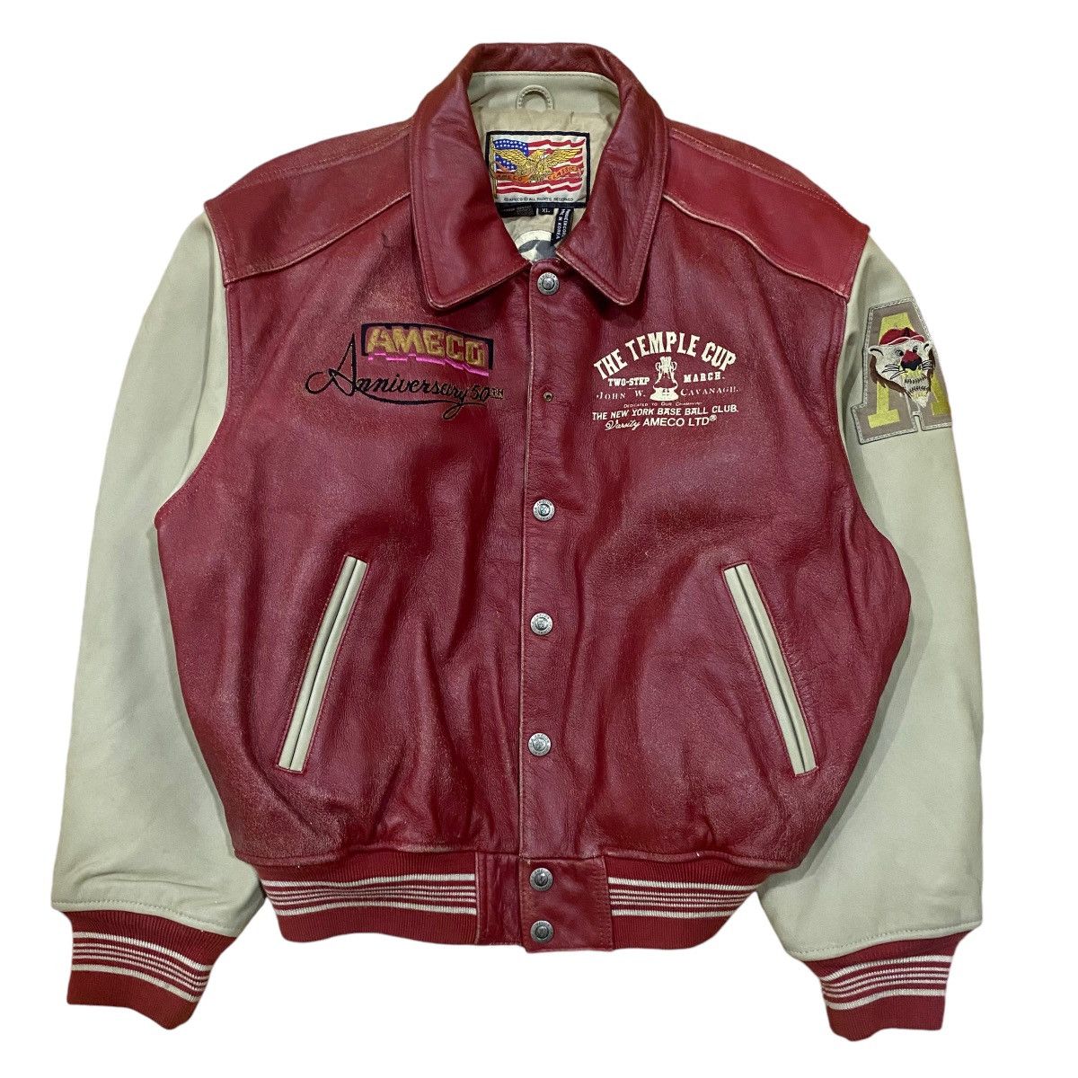 Vintage ☀️Ameco Classic varsity leather jacket Size US L / EU 52-54 / 3 - 10 Thumbnail