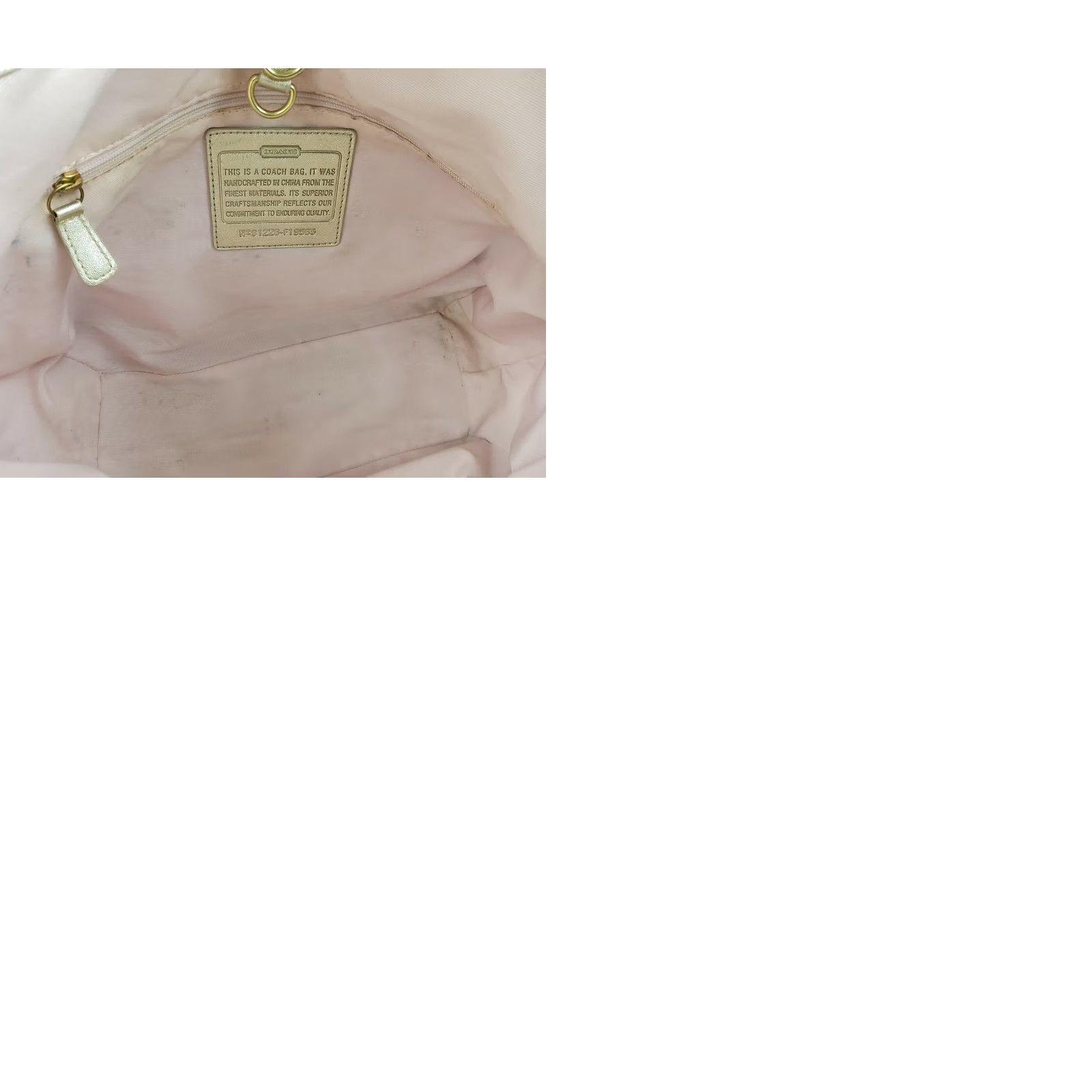 Coach Coach Signature Stripe Tote Bag F19565 Light Khaki Gold Leather Sateen Pockets Lined Women Tote Size ONE SIZE - 9 Thumbnail
