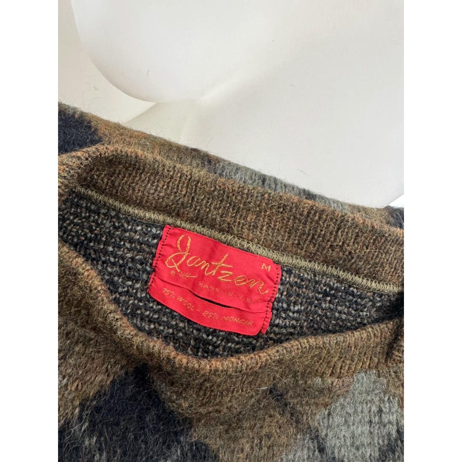 Jantzen JANTZEN Pullover Sweater Mens M Mohair Wool Argyle 1960s Brown Gray Blue Knit Vintage Size US M / EU 48-50 / 2 - 4 Thumbnail