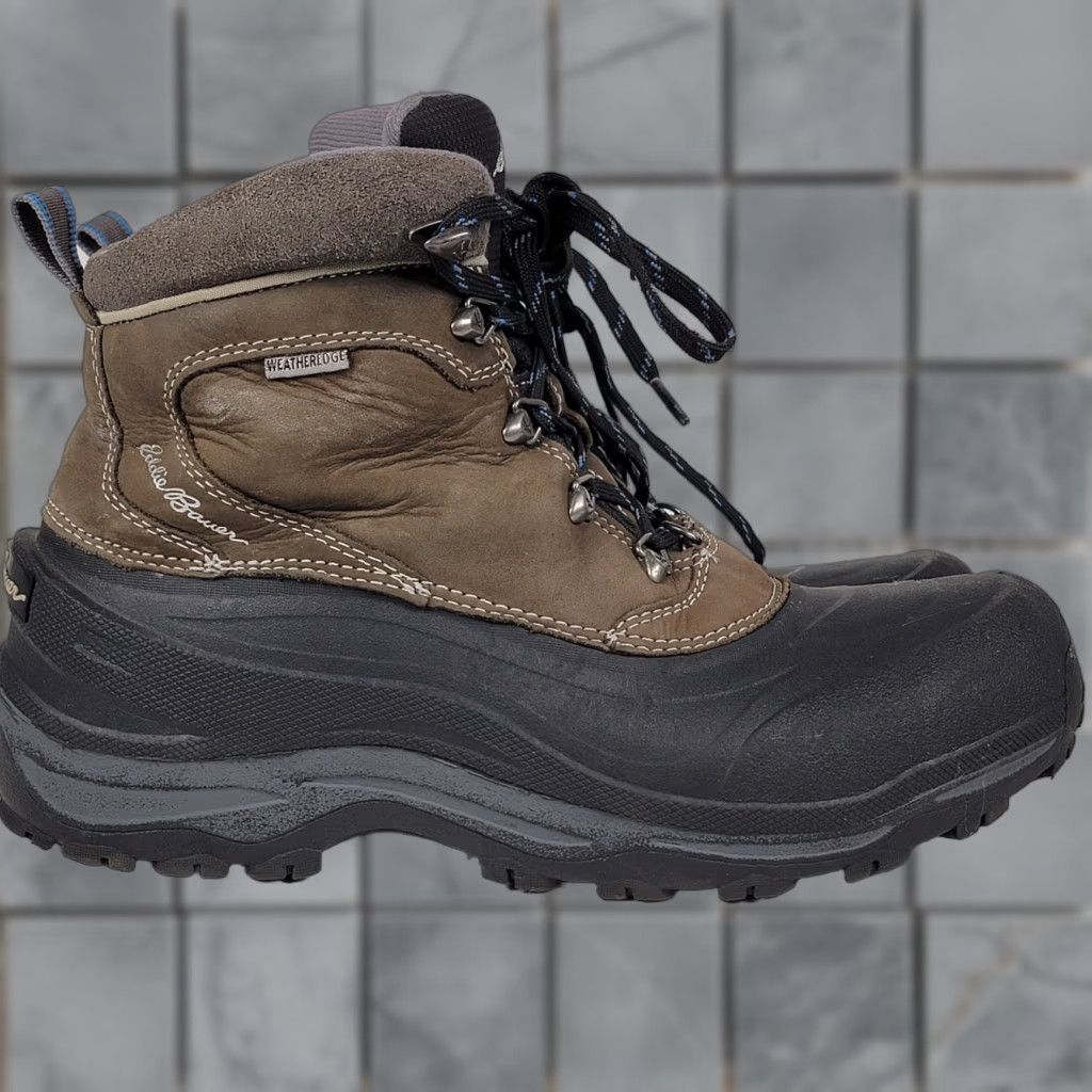 Eddie Bauer Eddie Bauer Mens Snow Boots Winter Waterproof Insulated 200g Thermafill Two Tone Brown Leather Rubber Snowfoil Boots Mens 10 Shoes Size US 10 / EU 43 - 1 Thumbnail