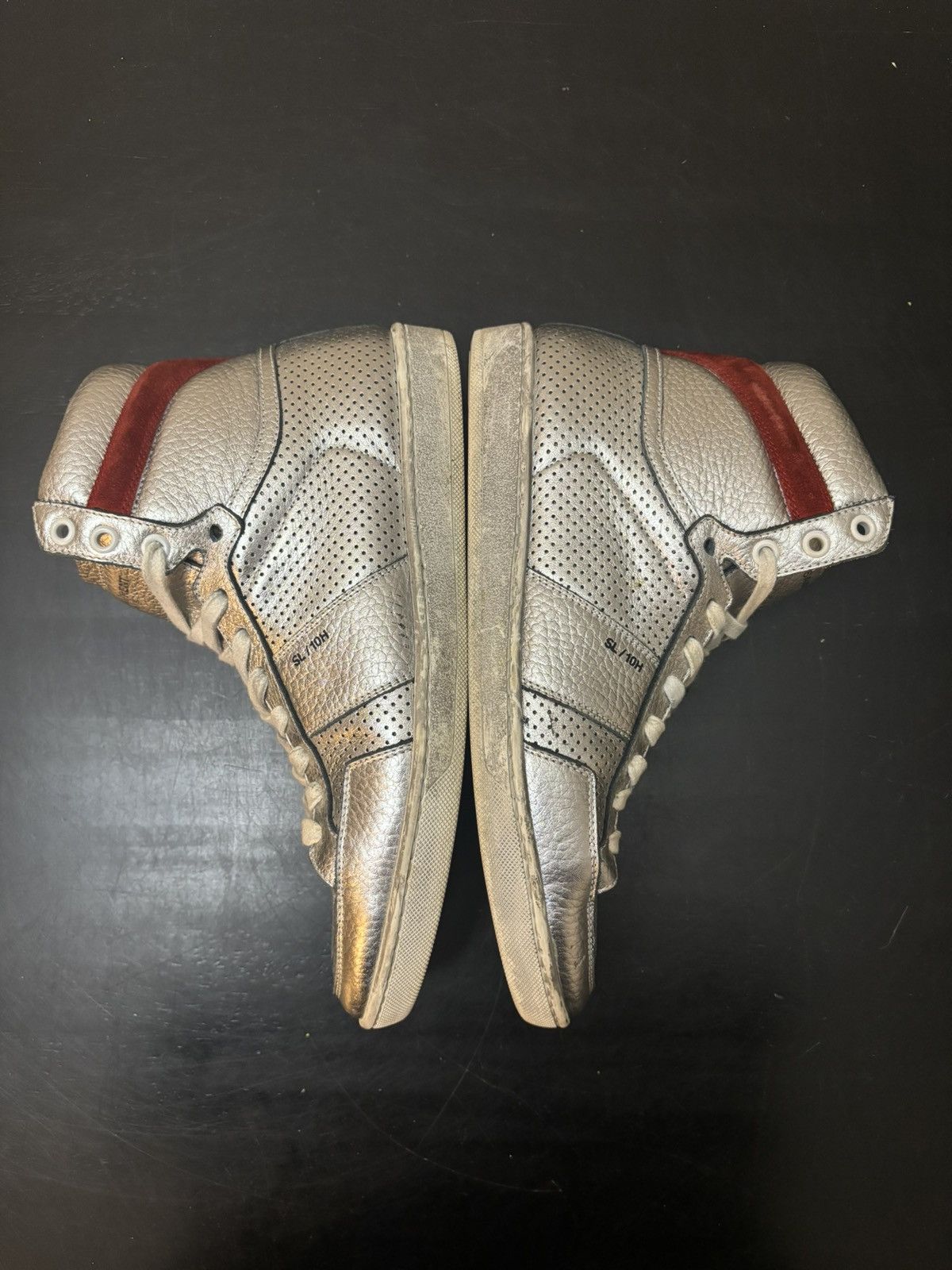 Saint Laurent Paris Saint Laurent Paris SL-10H Perforated Leather Sneaker Silver Size US 6 / EU 39 - 4 Thumbnail