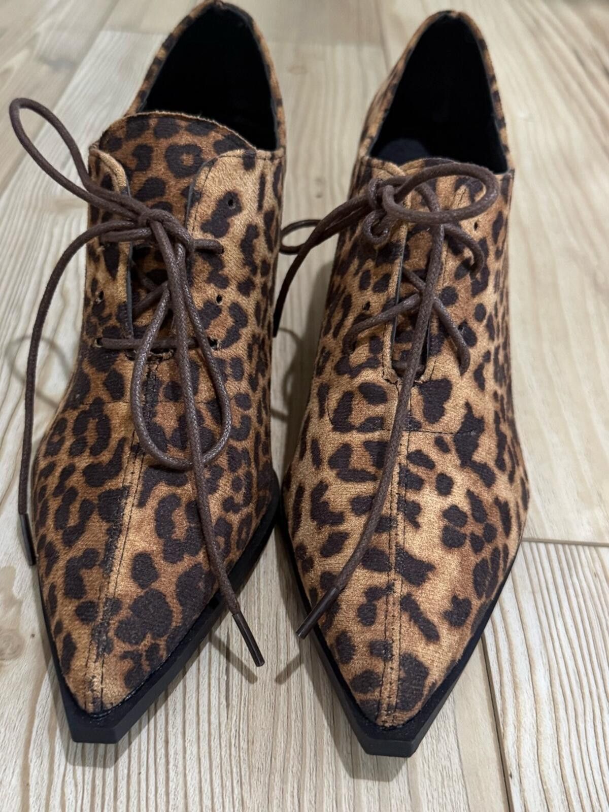 Other Leopard Print Lace-Up Block Heel Women's Shoes - Brown Size US 10 / IT 40 - 4 Thumbnail