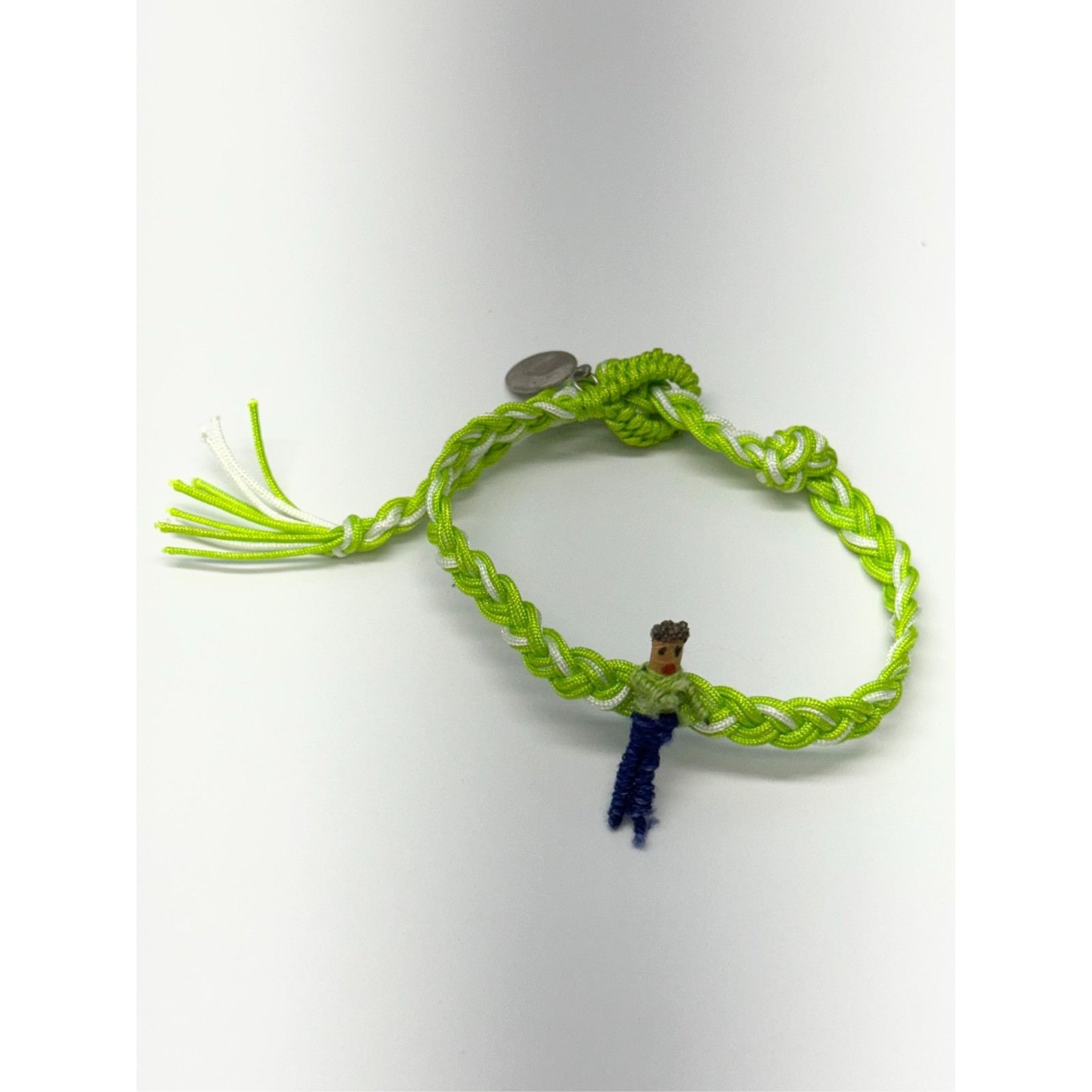 Vintage Vintage woven braided worry doll bracelet green and white Size ONE SIZE - 2 Thumbnail