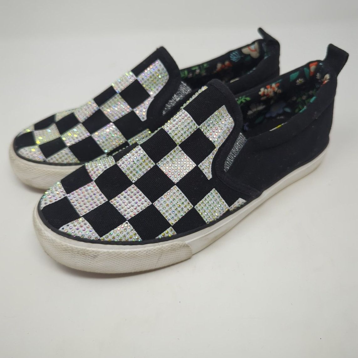 Other Sports Word Checkered Bling Canvas Black White Deck Size 5 Size US 5 / IT 35 - 1 Thumbnail