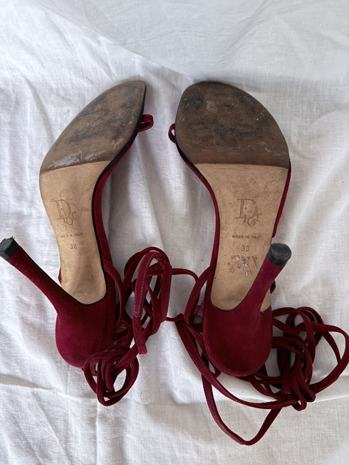 Dior Dior Red Suede Sandals on Hight Heels Tied Laces Size US 7 / IT 37 - 9 Thumbnail