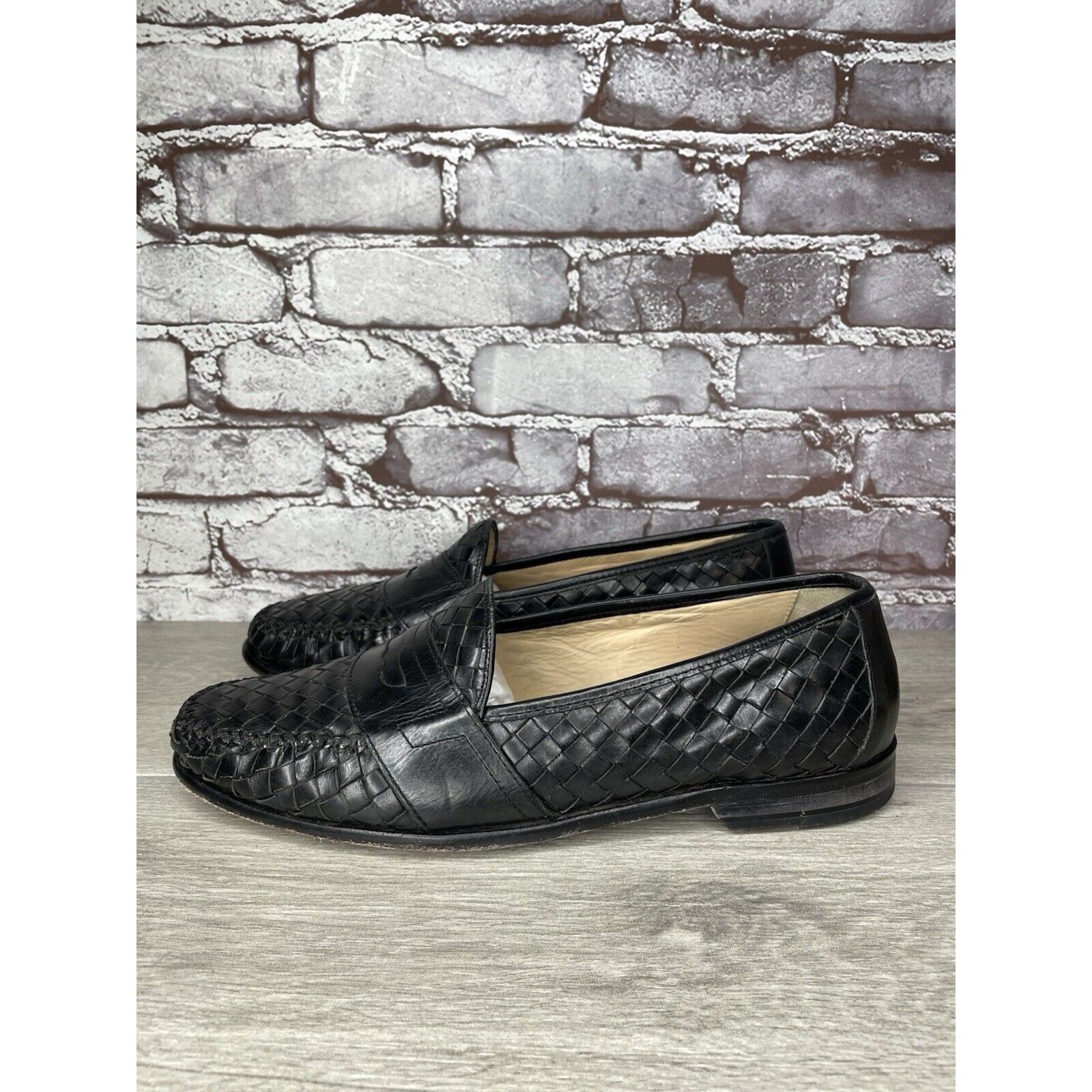 Cole Haan Cole Haan Black Leather Basket Weave Penny Loafers Dress Sho Size US 12 / EU 45 - 9 Thumbnail