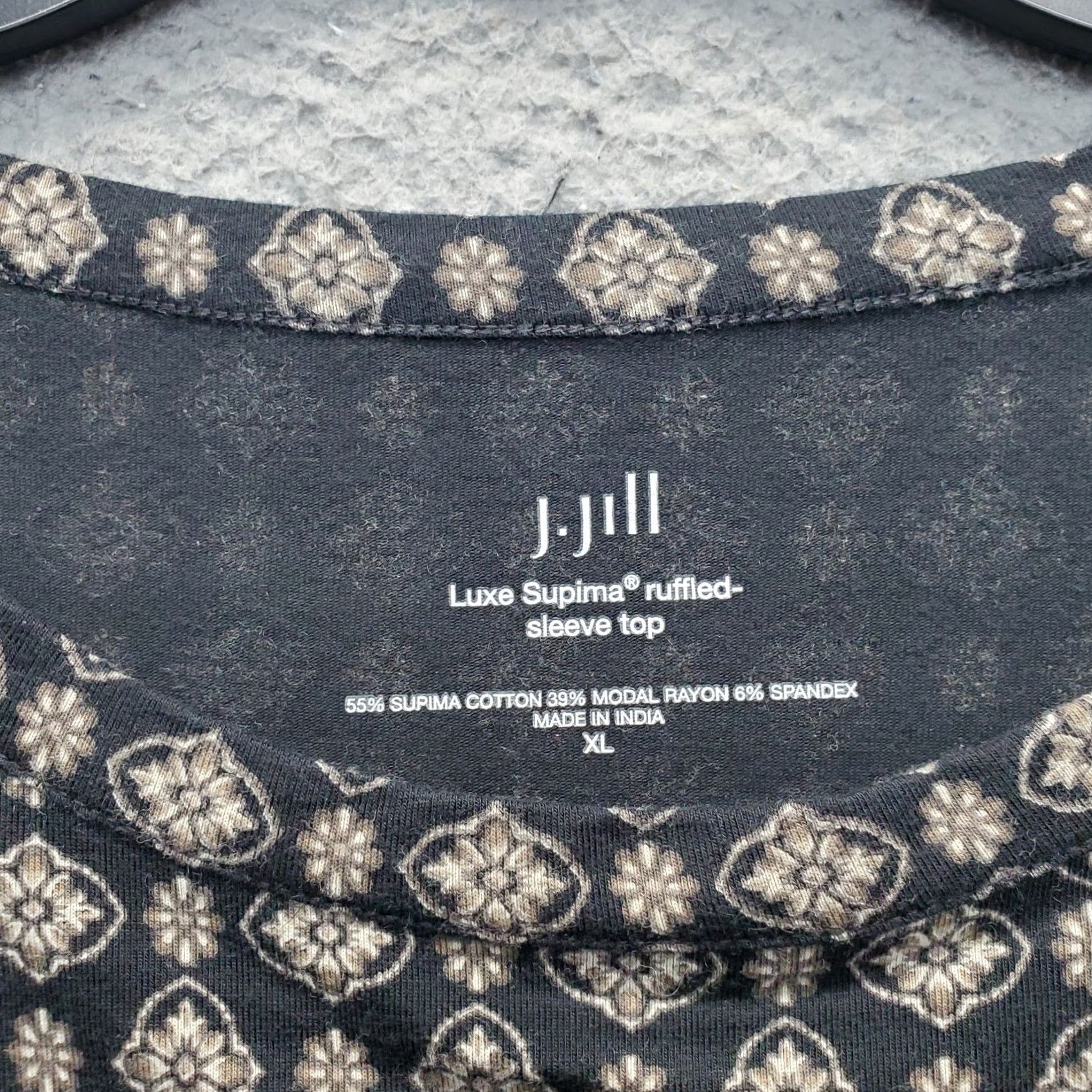 J. Jill J. Jill Luxe Supima Ruffled Sleeve Top Womens XL Multi Floral Shoulder Button Shirt Size XL / US 12-14 / IT 48-50 - 5 Thumbnail