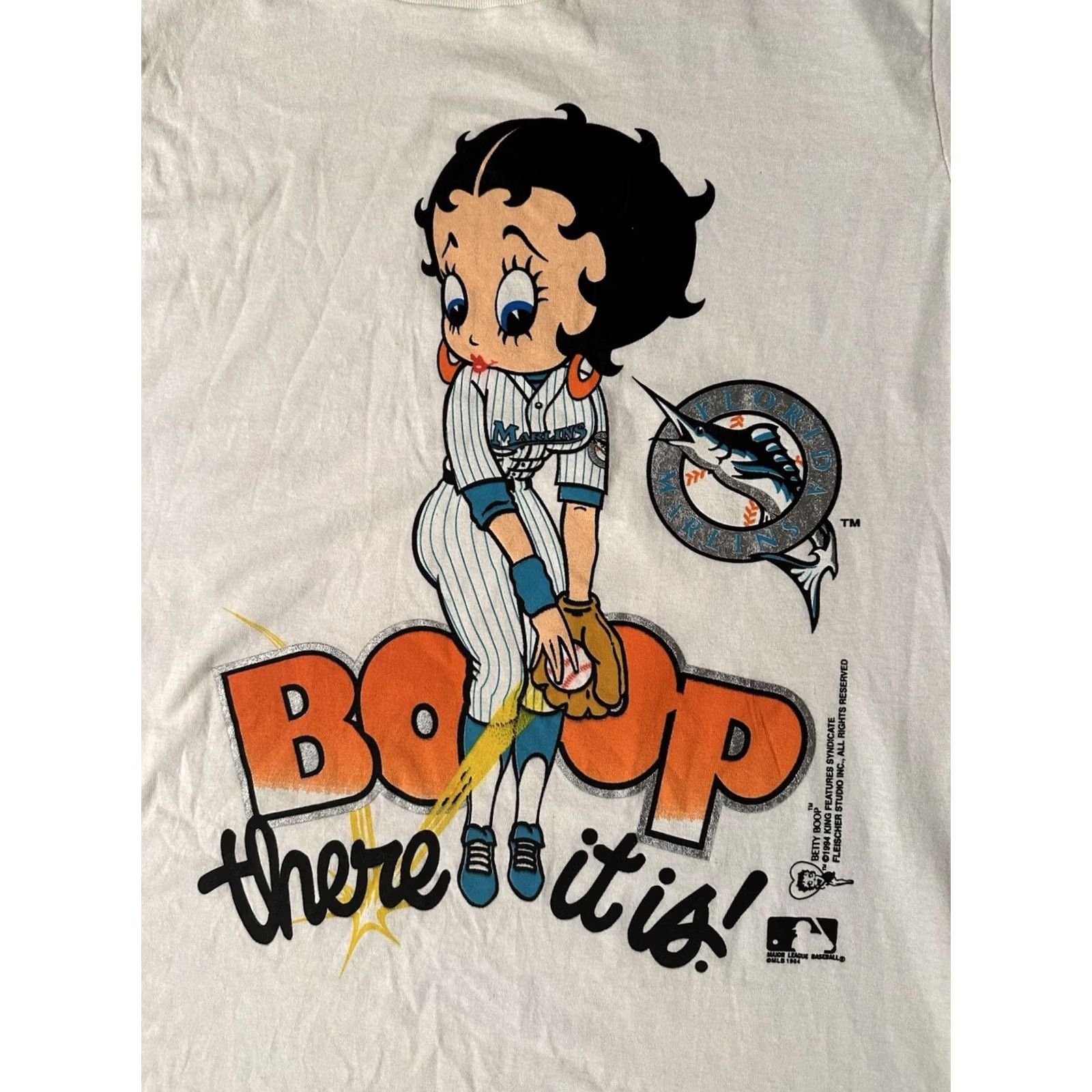 Changes VINTAGE 90s Florida Marlins Betty Boop T-Shirt MLB Single Stitch L White Uni Adults Mens Womens Size US L / EU 52-54 / 3 - 2 Thumbnail