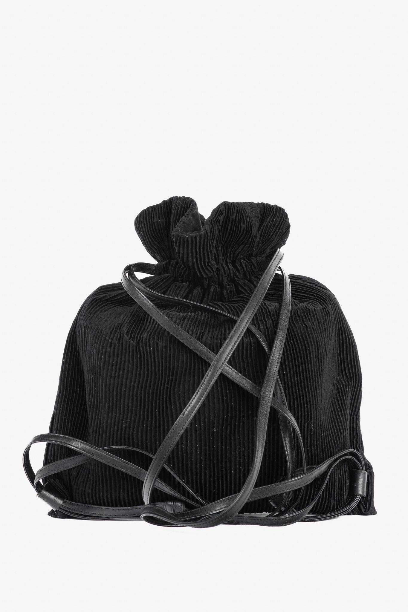 Y's Y's Black Pleated Satin Leather-Drawstring Backpack Size ONE SIZE - 4 Thumbnail