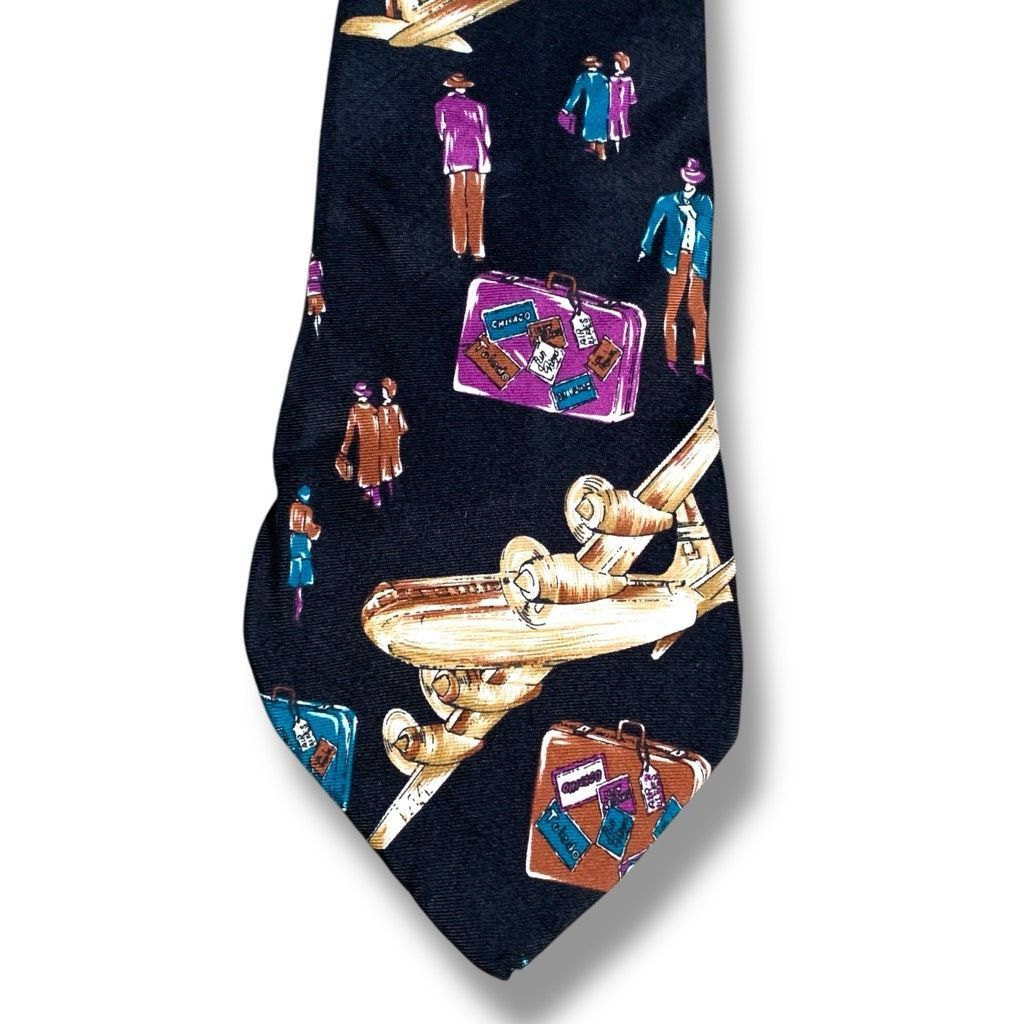 Vintage Vintage 90s Tie Italian Silk Classic Travel Theme Airplane L Size ONE SIZE - 6 Thumbnail