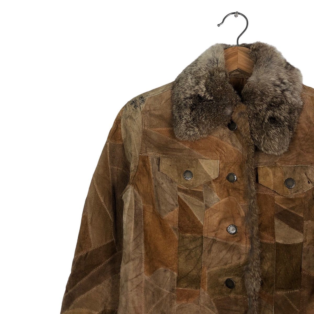 Japanese Brand 🔥Cropped Leather Biker Jacket Patch Work Mink Fur Collar Size US M / EU 48-50 / 2 - 7 Thumbnail