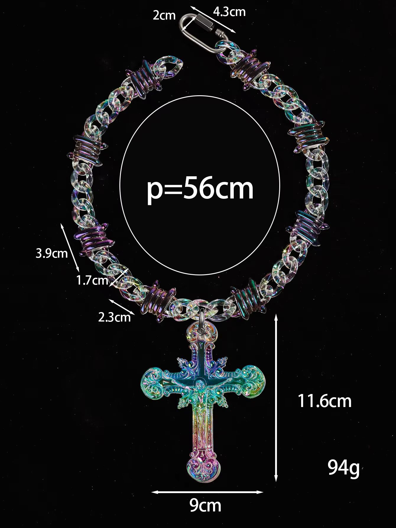Jewelry Acrylic Transparent Big Jesus Christ Cross Pendant Necklace Size ONE SIZE - 3 Thumbnail