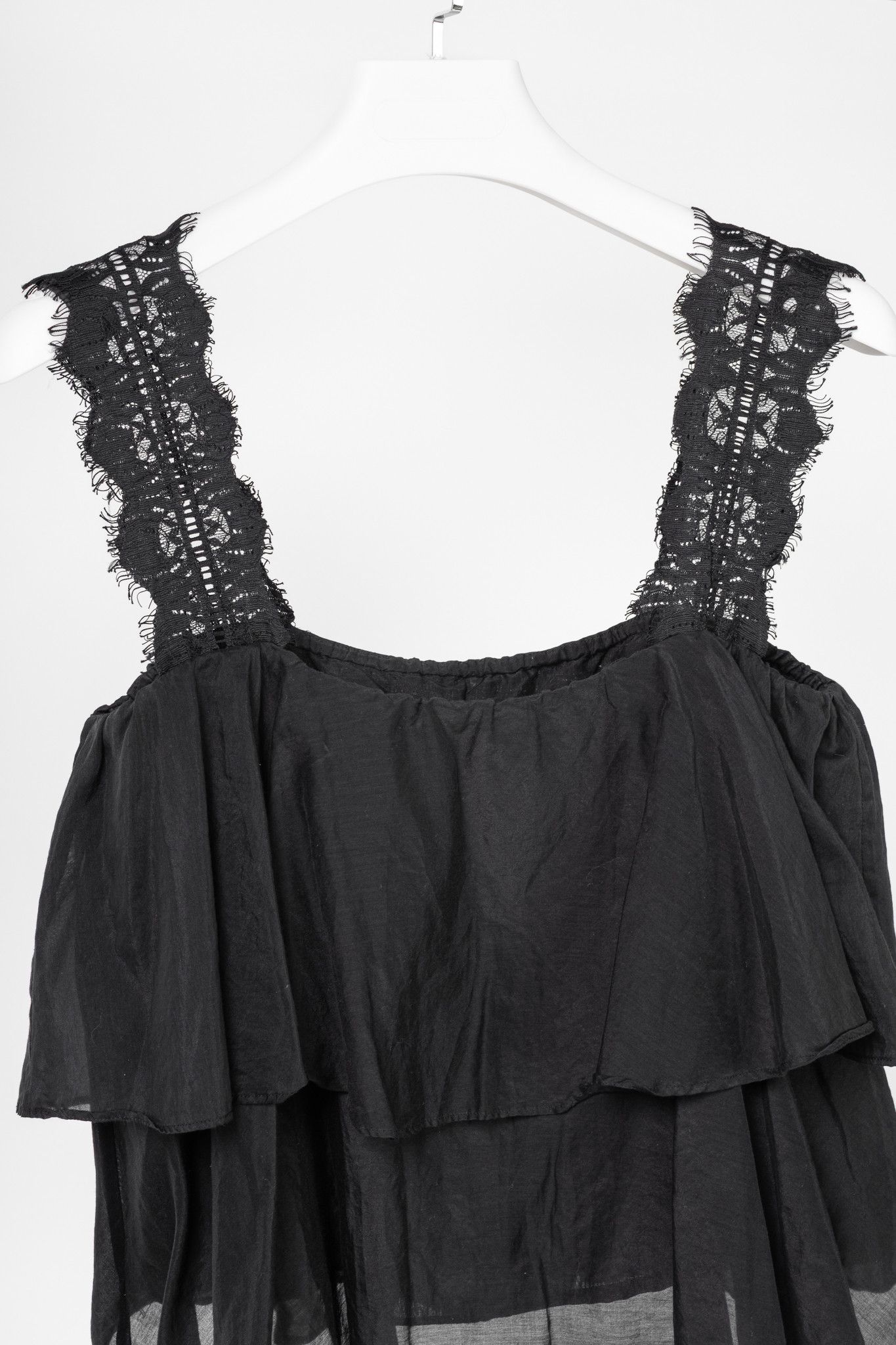 CAMI NYC CAMI NYC Vanessa Black Cotton & Silk Lace-Trim Tiered Tank Size S / US 4 / IT 40 - 3 Thumbnail