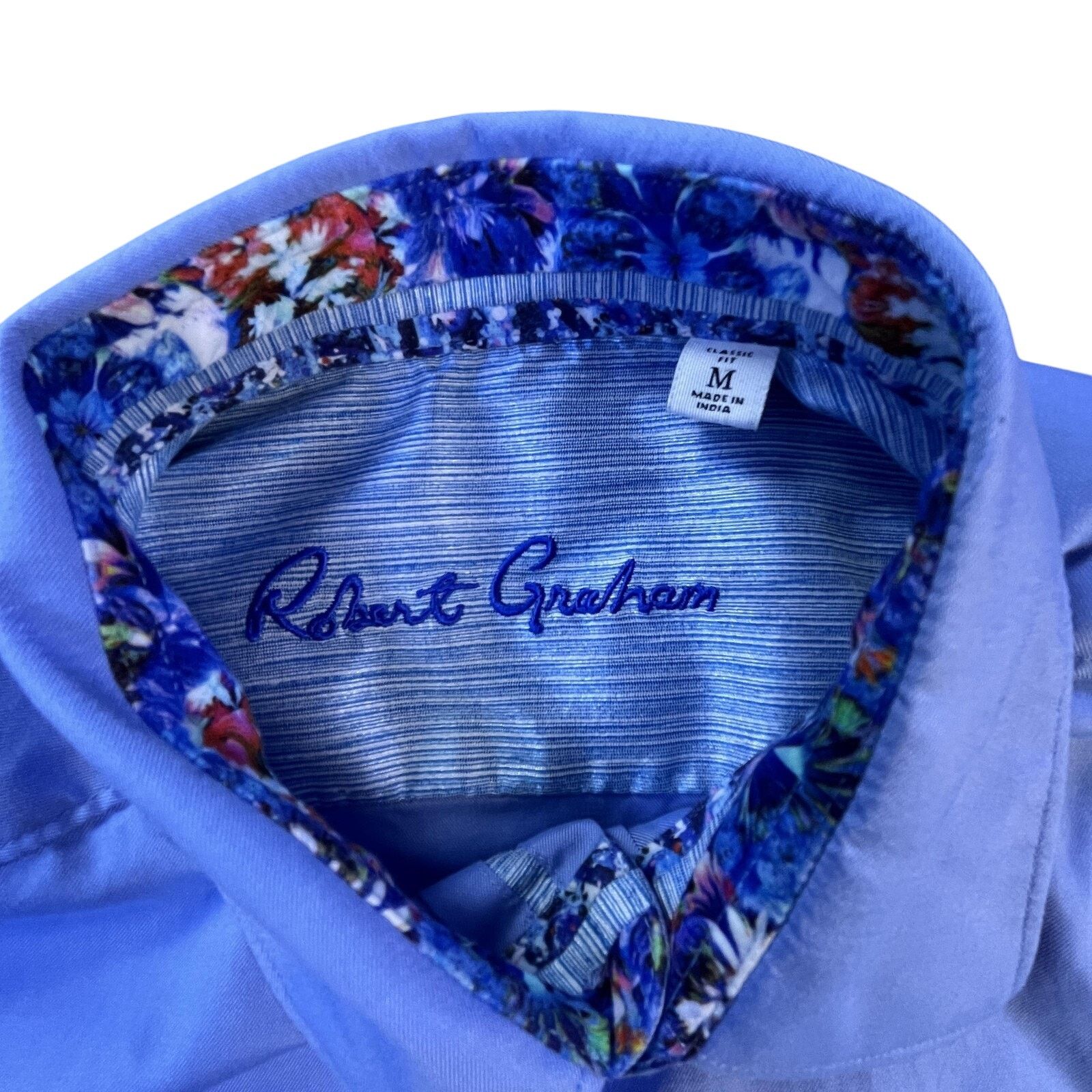 Robert Graham Robert Graham Men's Medium Light Blue Shirt - Floral Trim Size US M / EU 48-50 / 2 - 2 Thumbnail