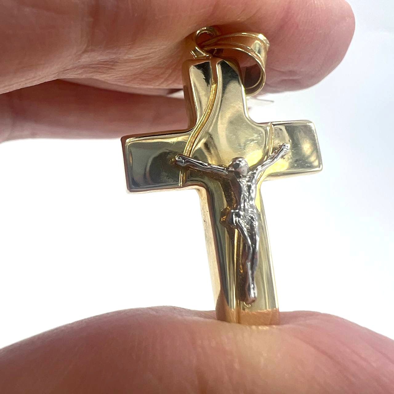 Other 14K Two Tone Gold Pendant Solid Yellow White Jesus Cross Size ONE SIZE - 7 Thumbnail