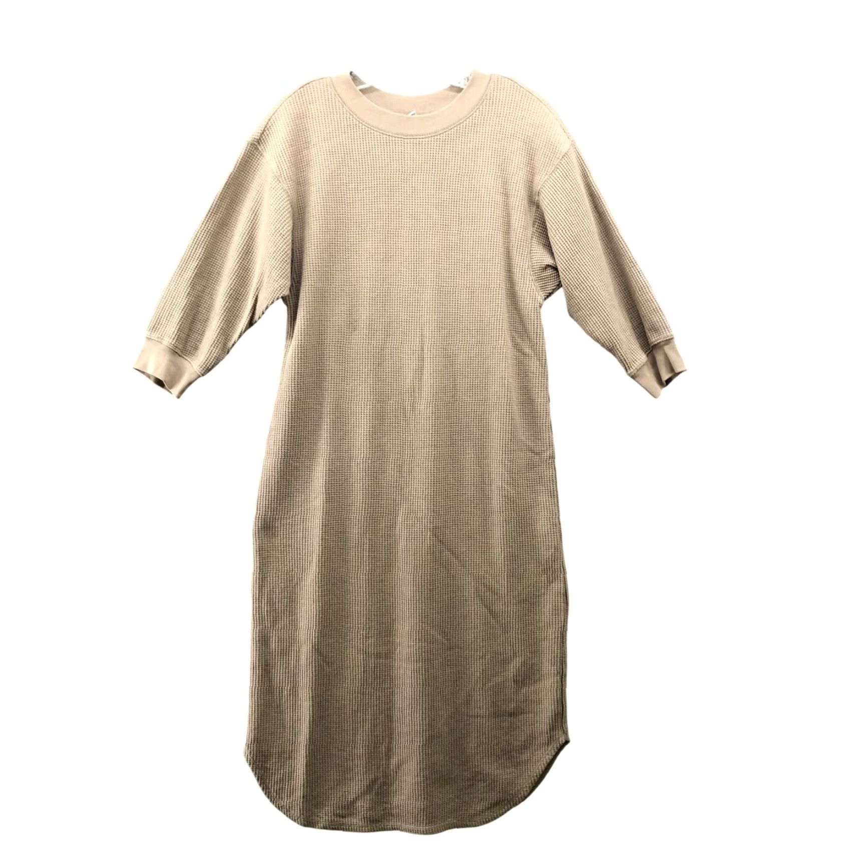 Uniqlo Uniqlo Waffle Crewneck Midi Dress Womens XS Beige 3/4 Sleeve Thermal Lounge Size XS / US 0-2 / IT 36-38 - 2 Thumbnail