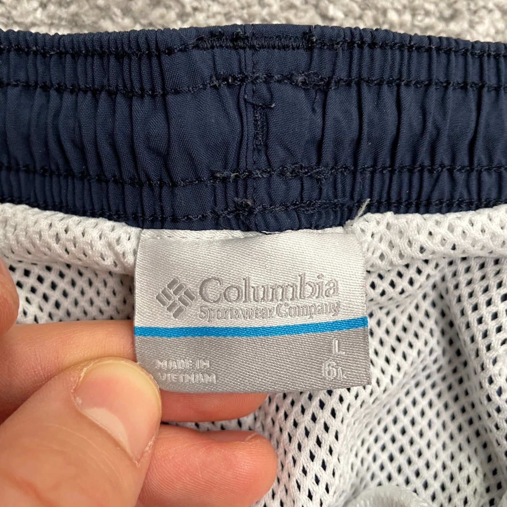 Vintage Columbia PFG Omni Shade Water Shorts Mens Large Blue Elastic Waist Trunks 31x5.5 Navy/Blue Size US 33 - 7 Thumbnail