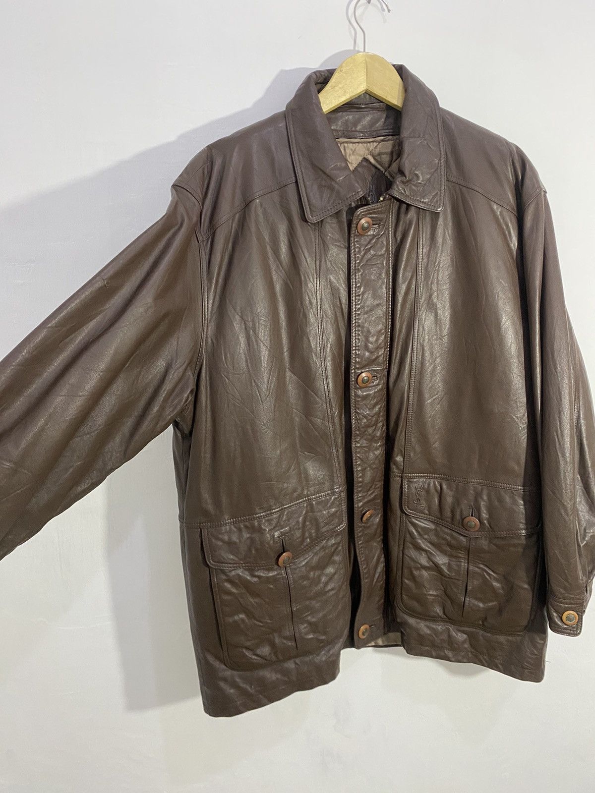 Vintage × Yves Saint Laurent 💥Lamb Skin💥Yves Saint Laurent Leather Coat Size US XL / EU 56 / 4 - 2 Thumbnail