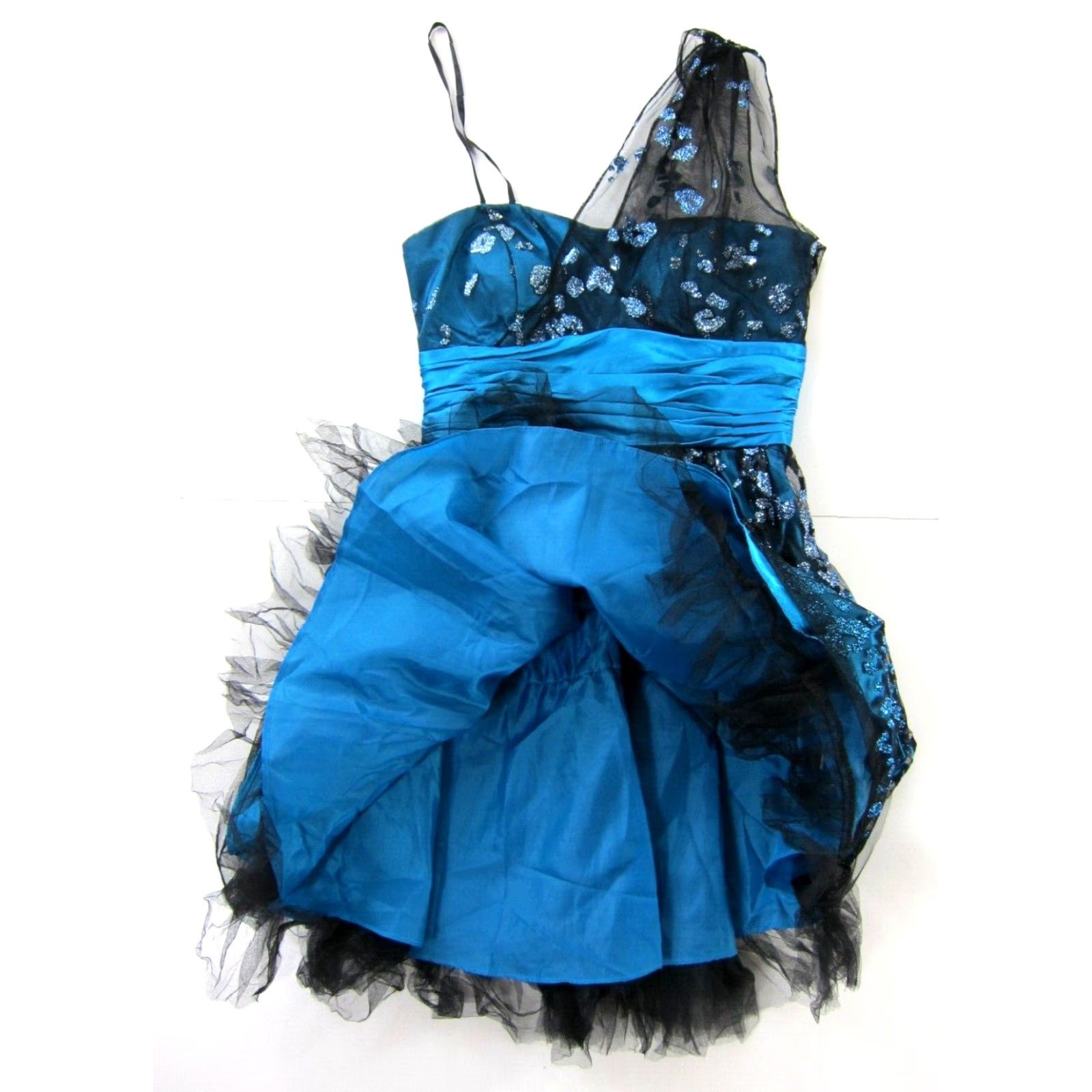 Vintage VINTAGE Morgan & Co. Blue Black Silver Lace Metallic One Shoulder Prom Party Dress 3/4 Dress Size XS / US 0-2 / IT 36-38 - 6 Thumbnail