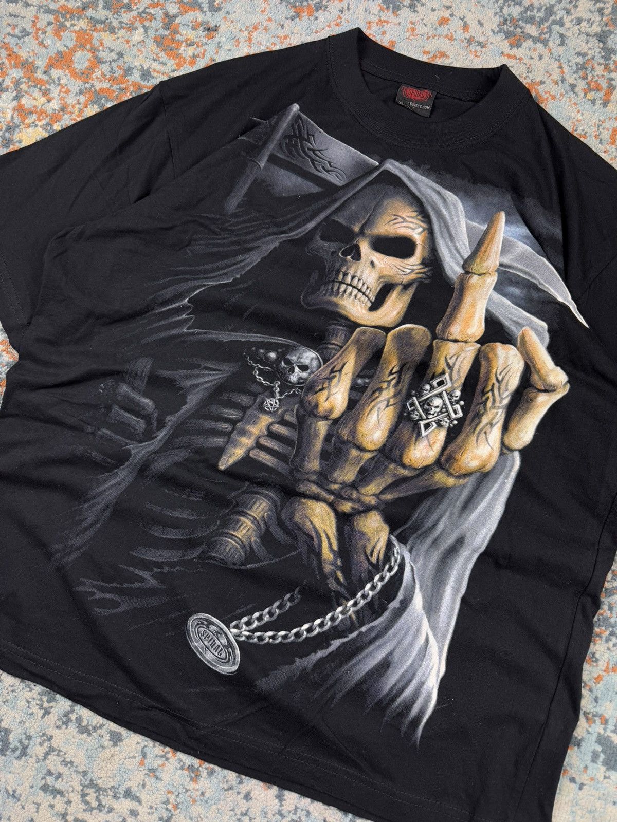 Vintage × West Coast Choppers Vintage 90s Spiral fuck you skull skeleton reaper tribal tee Size US XL / EU 56 / 4 - 5 Thumbnail