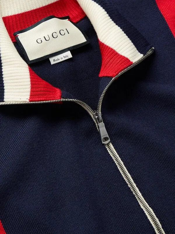 Gucci Gucci GG Logo-appliquéd Striped Wool Zip-up Sweater Size US M / EU 48-50 / 2 - 5 Thumbnail