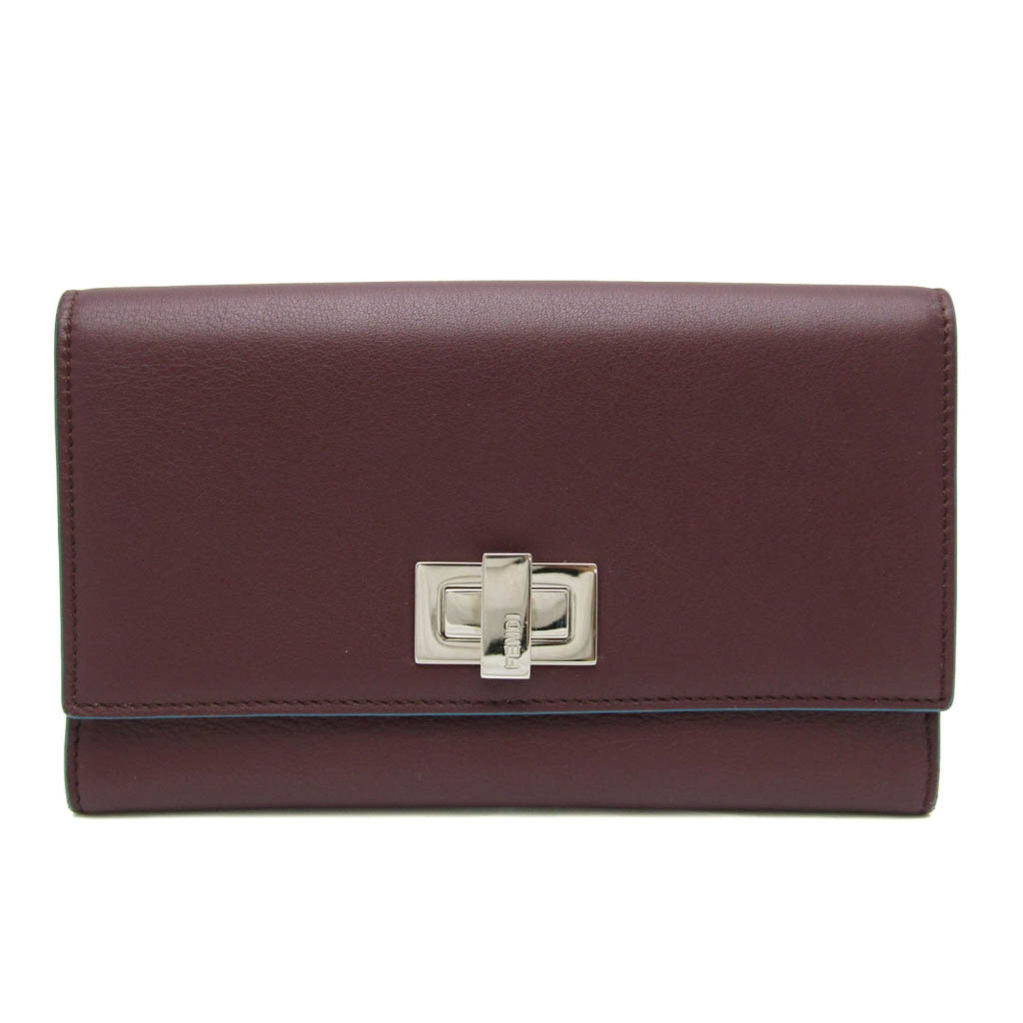 image of Fendi Peekaboo 8M0308 Men,women Leather Long Wallet (Bi-Fold) Blue,bordeaux, Women's