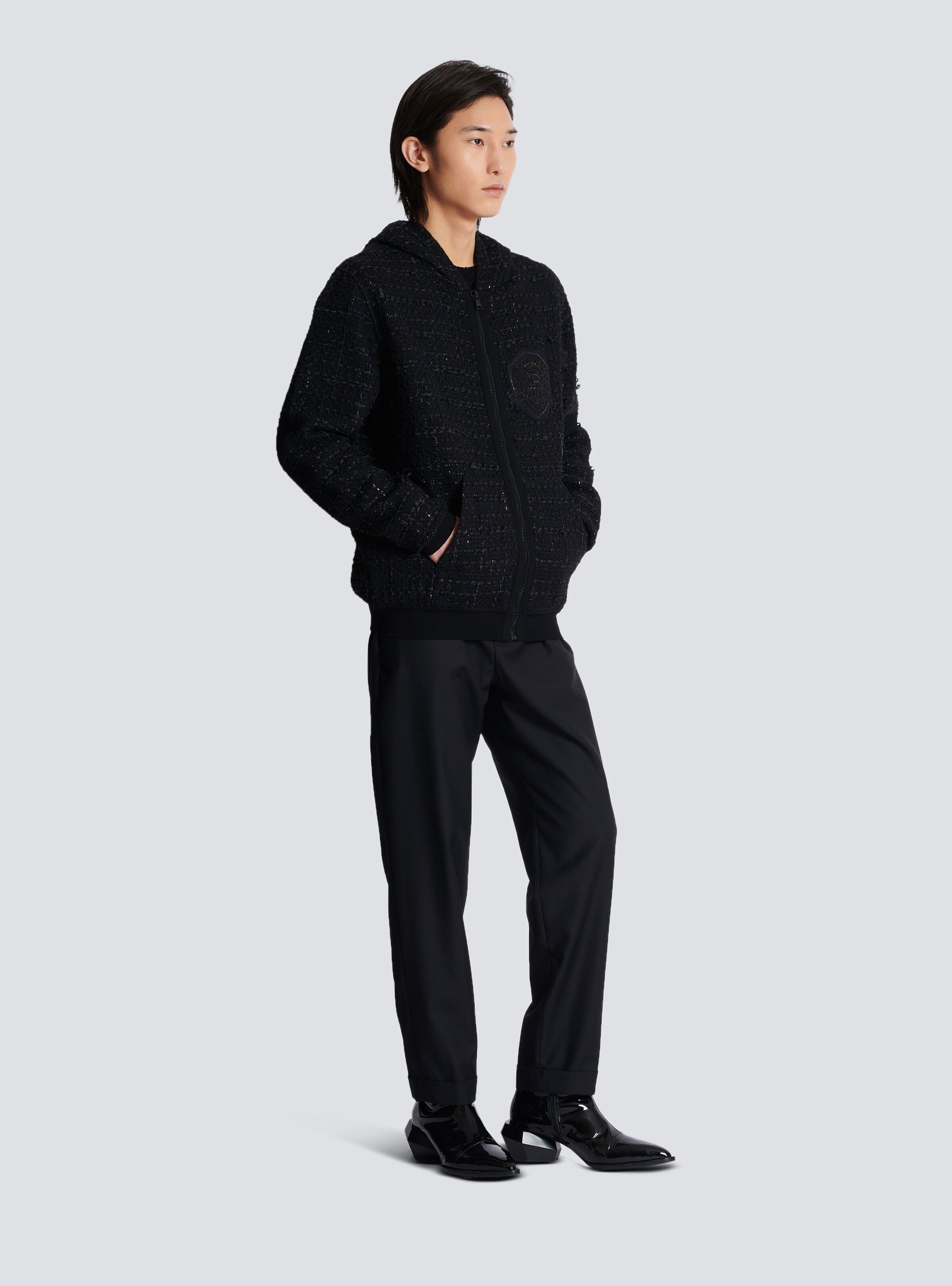 Balmain o1s1wg110925 Tweed Hooded jacket in Black Size US L / EU 52-54 / 3 - 2 Thumbnail