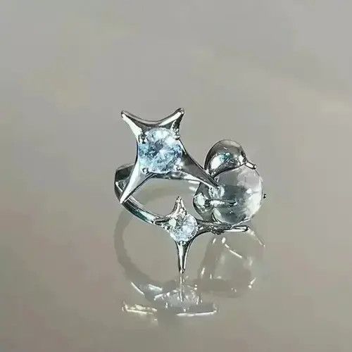 Other Opal Ring Zircon Star Irregular Moonstone Vintage Geometric Size ONE SIZE - 3 Thumbnail
