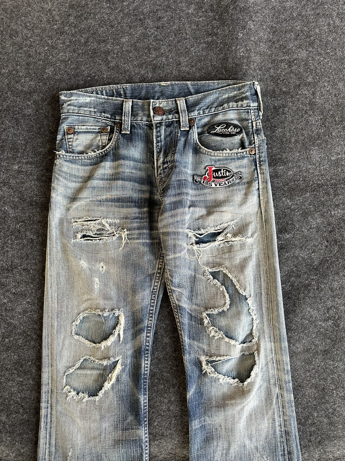 14th Addiction Edwin Blue Trip 5001 Patches Flare Vintage Denim D516 Size US 28 / EU 44 - 2 Thumbnail