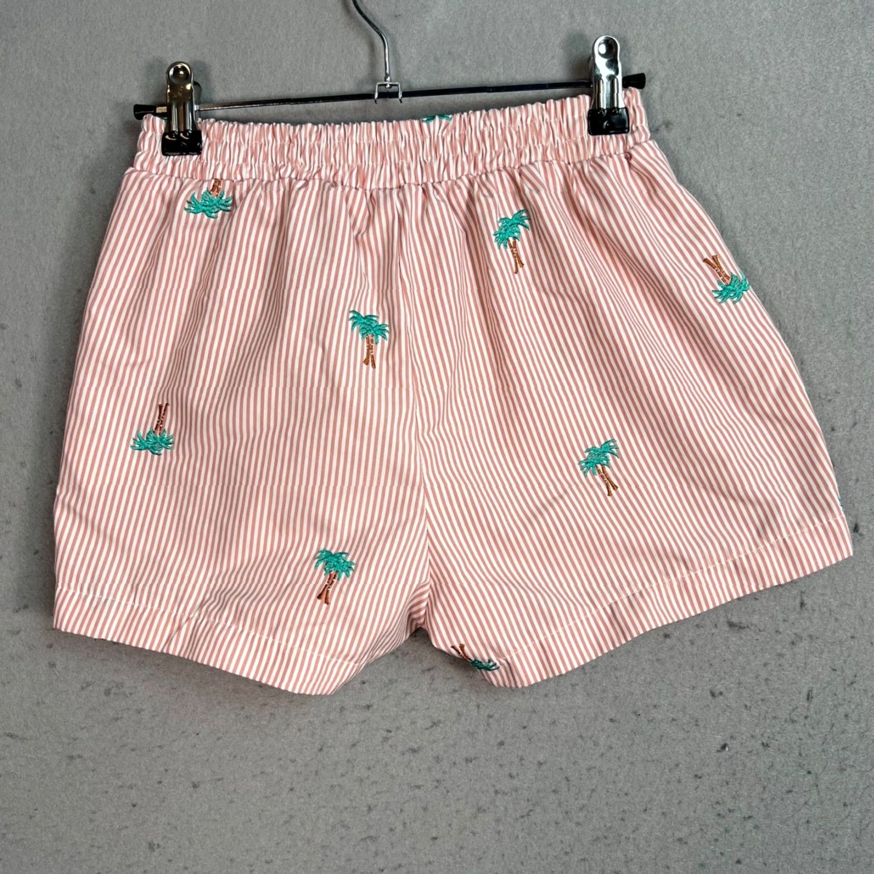 Vintage VINTAGE Urban renewal Womens XS Pink Striped Shorts Palm Tree Embroidery Elastic Waist Chino Polyester Pull On 3 in Inseam Size 26" / US 2 / IT 38 - 2 Thumbnail