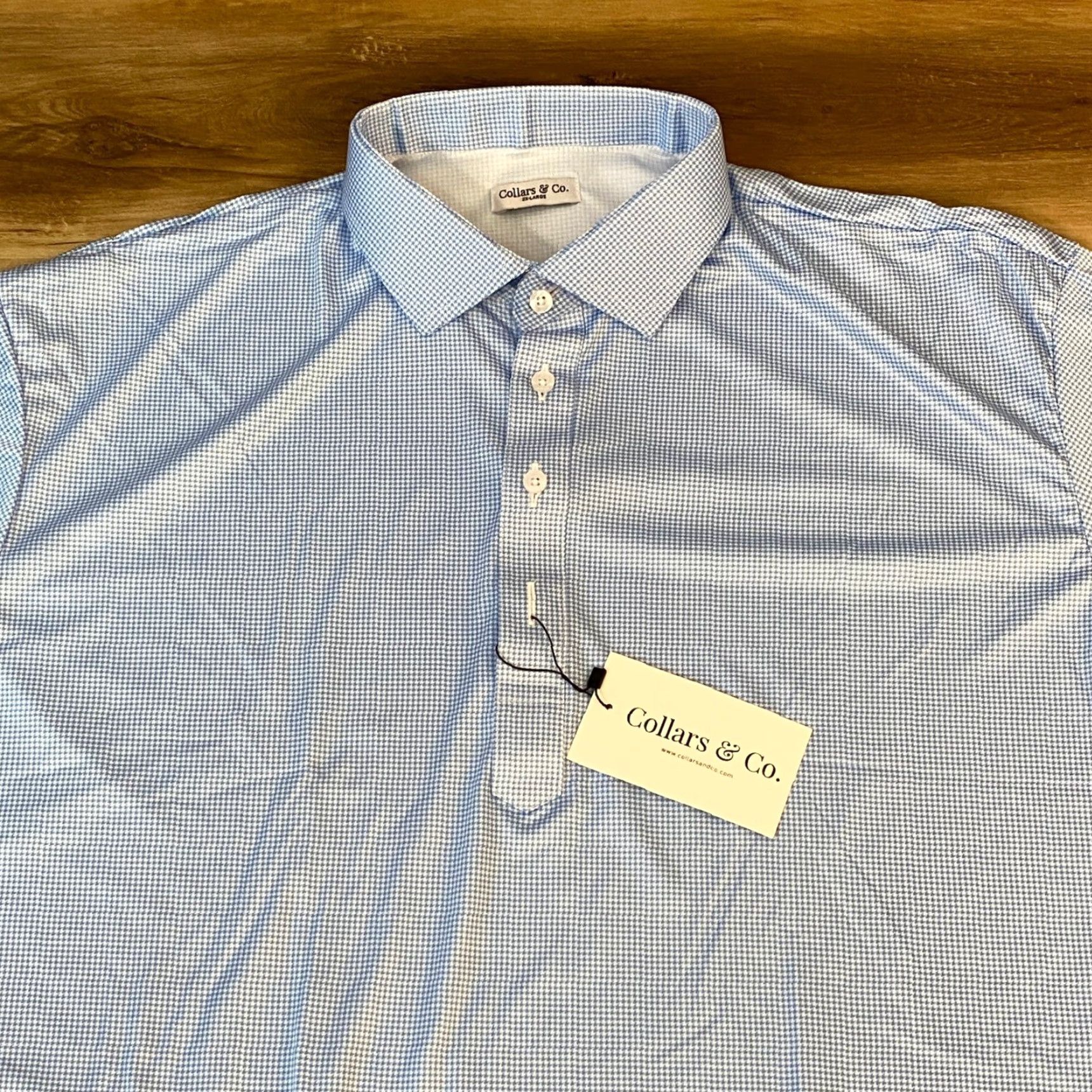 CO Collars & Co Polo Shirt Mens 2XL Blue Gingham Short Sleeve Button Down Collar Golf Casual Activewear Size 48R - 2 Thumbnail